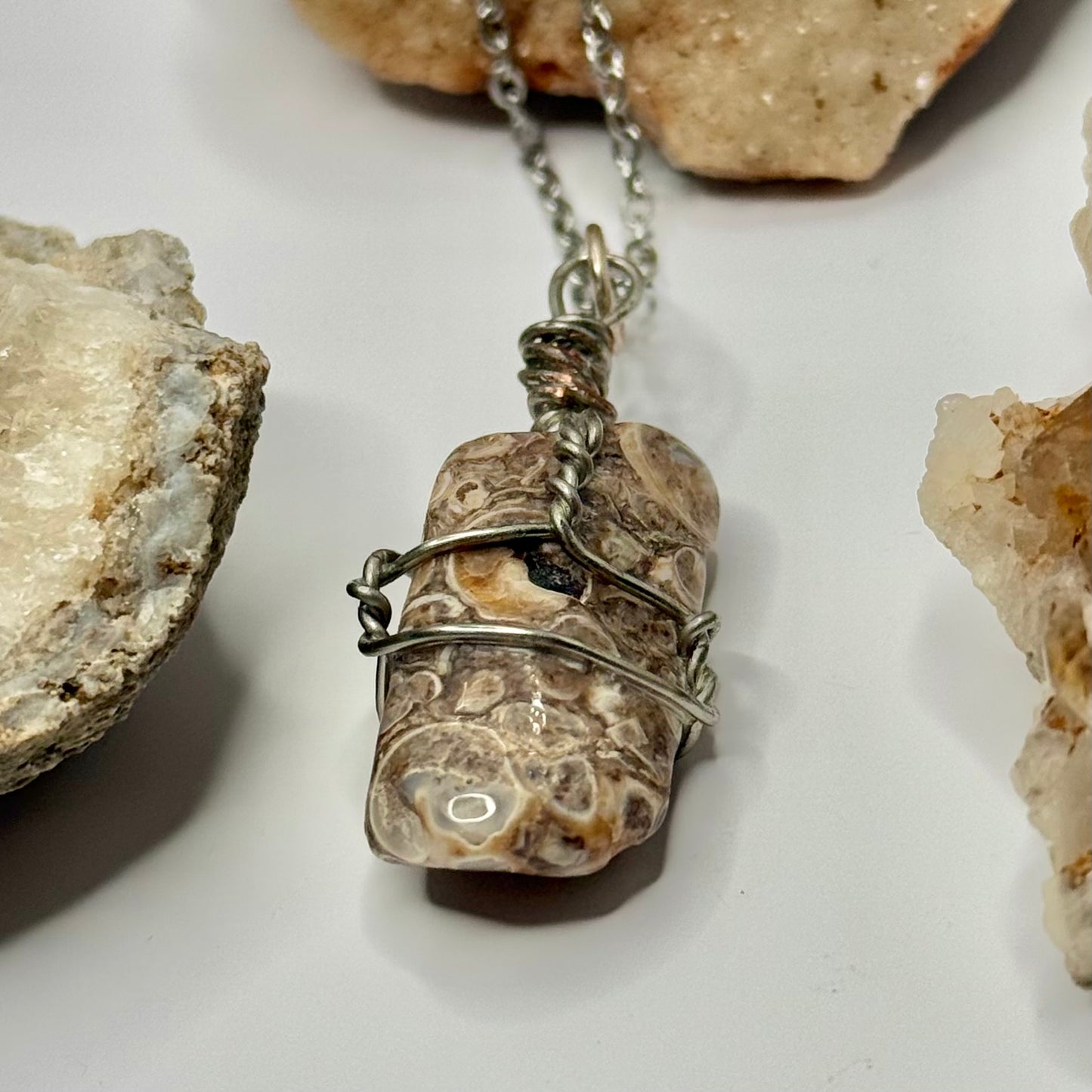 Silver Turritella Agate Necklace