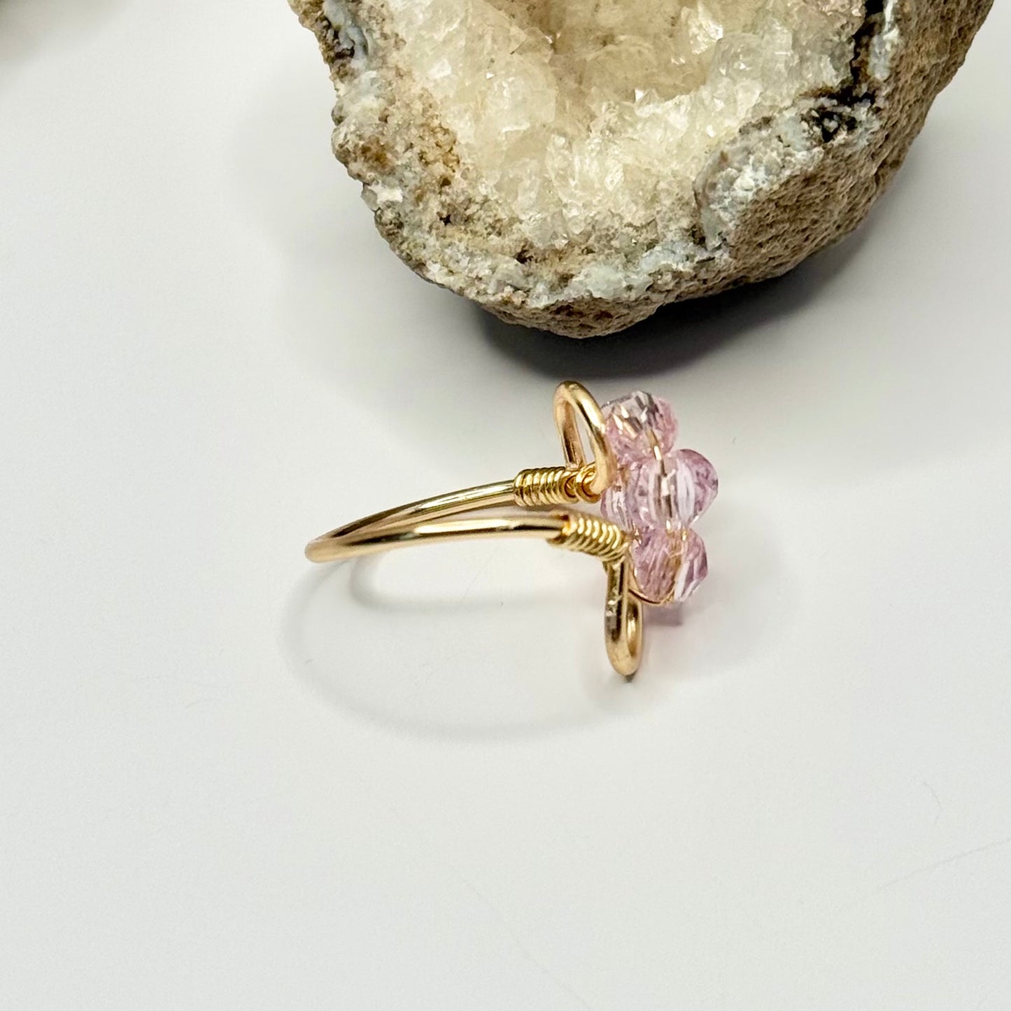 Gold Light Pink Flower Ring