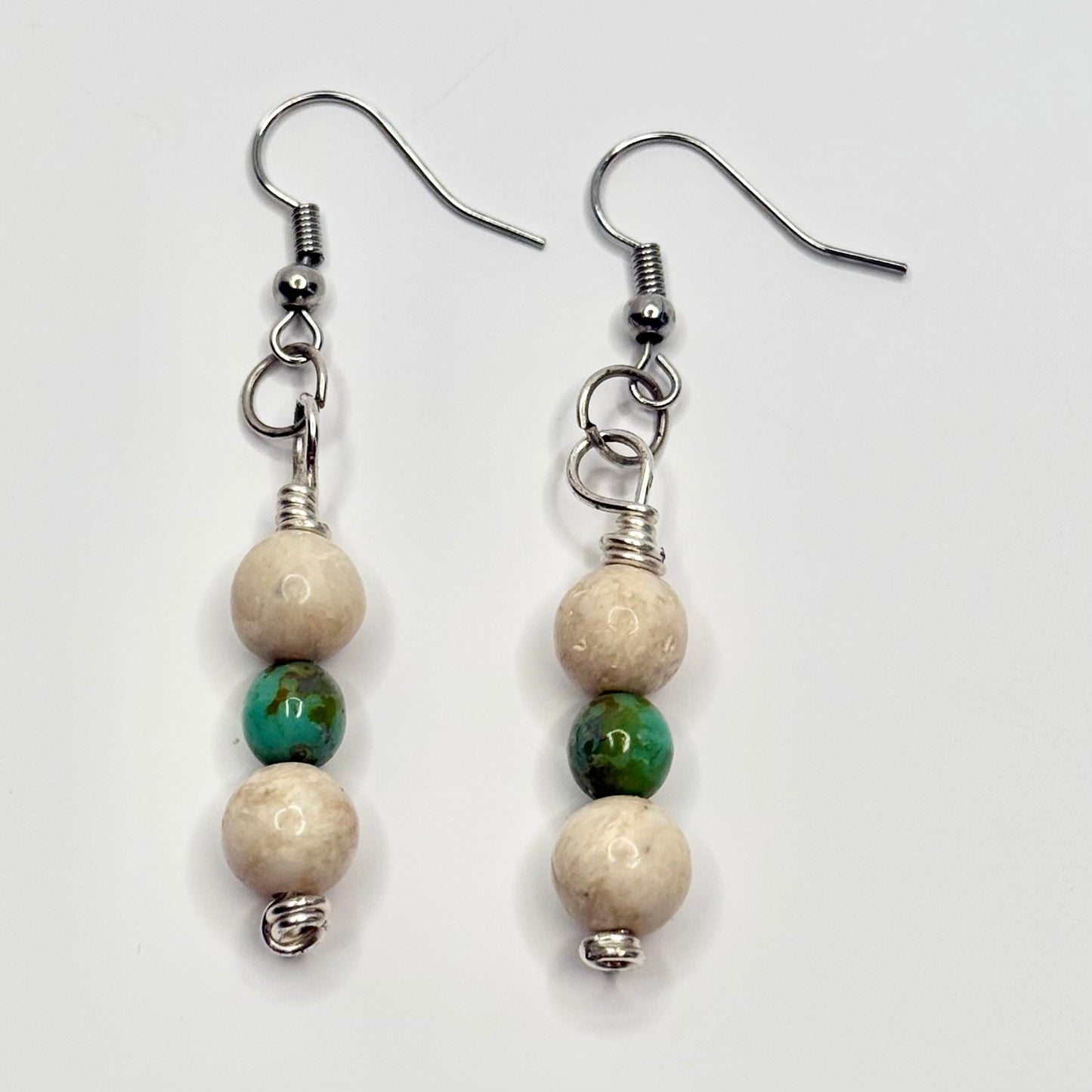 Silver Turquoise and Calcite Earrings