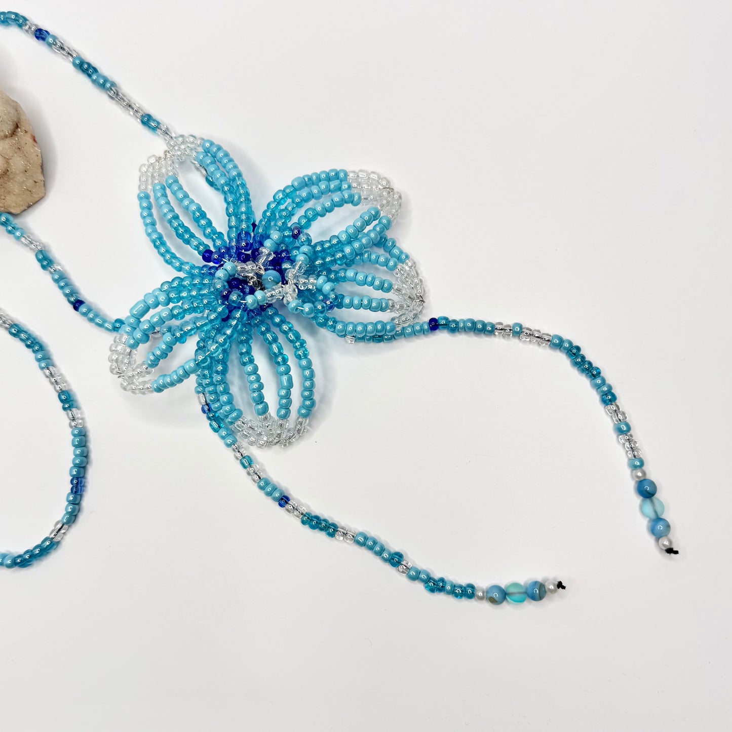 Blue Flower Beaded Bolo Necklace