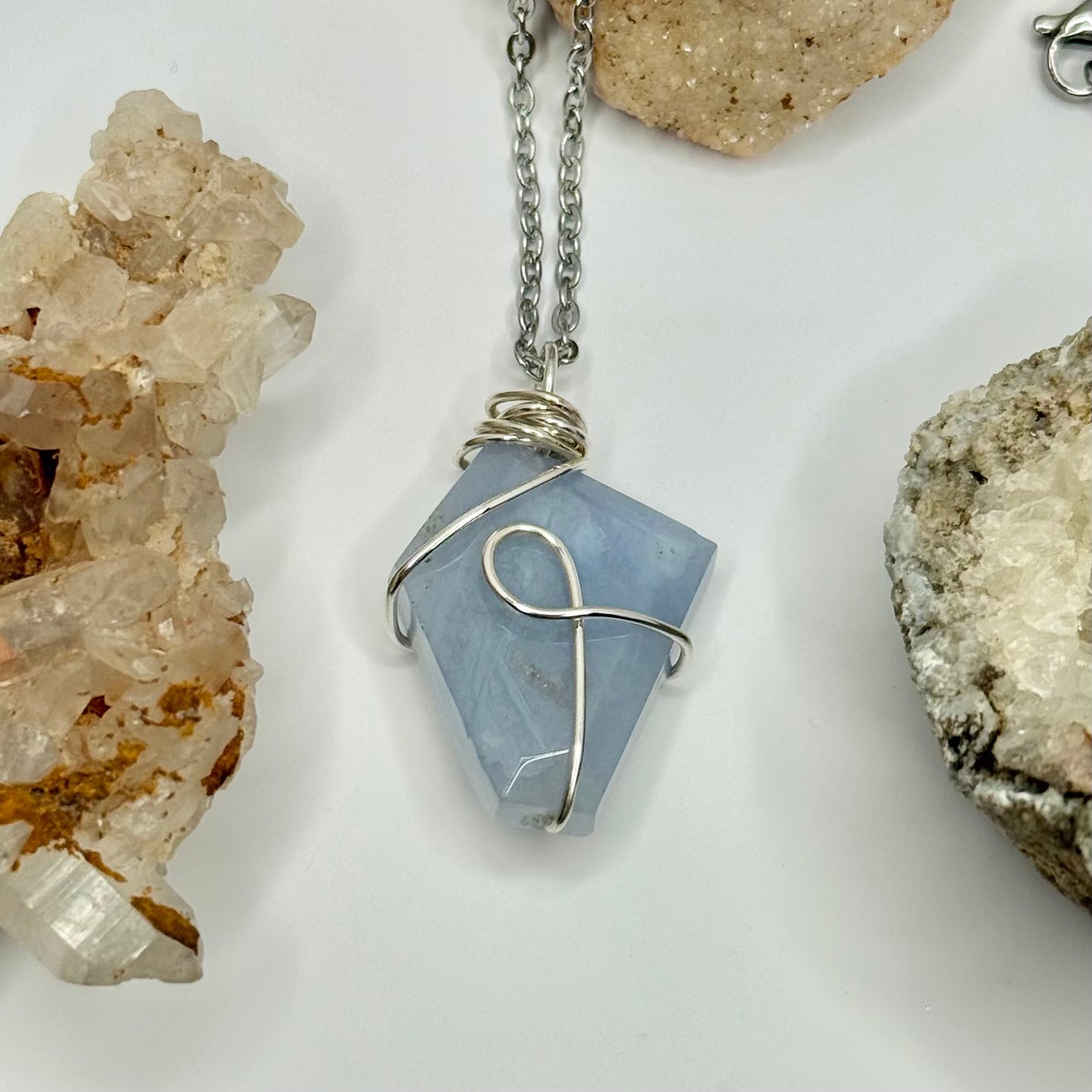 Silver Blue Lace Agate Necklace