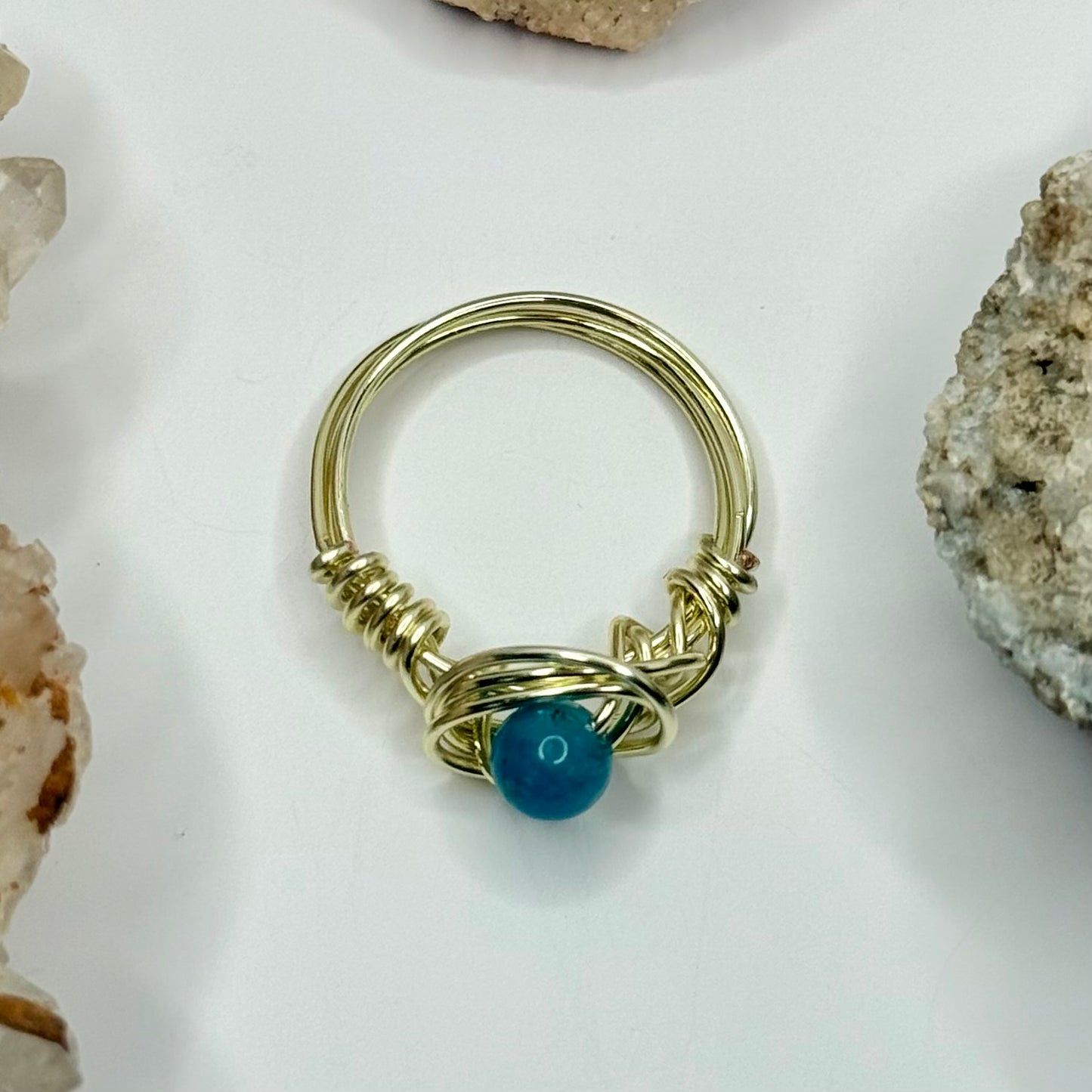 Gold Blue Apatite Ring