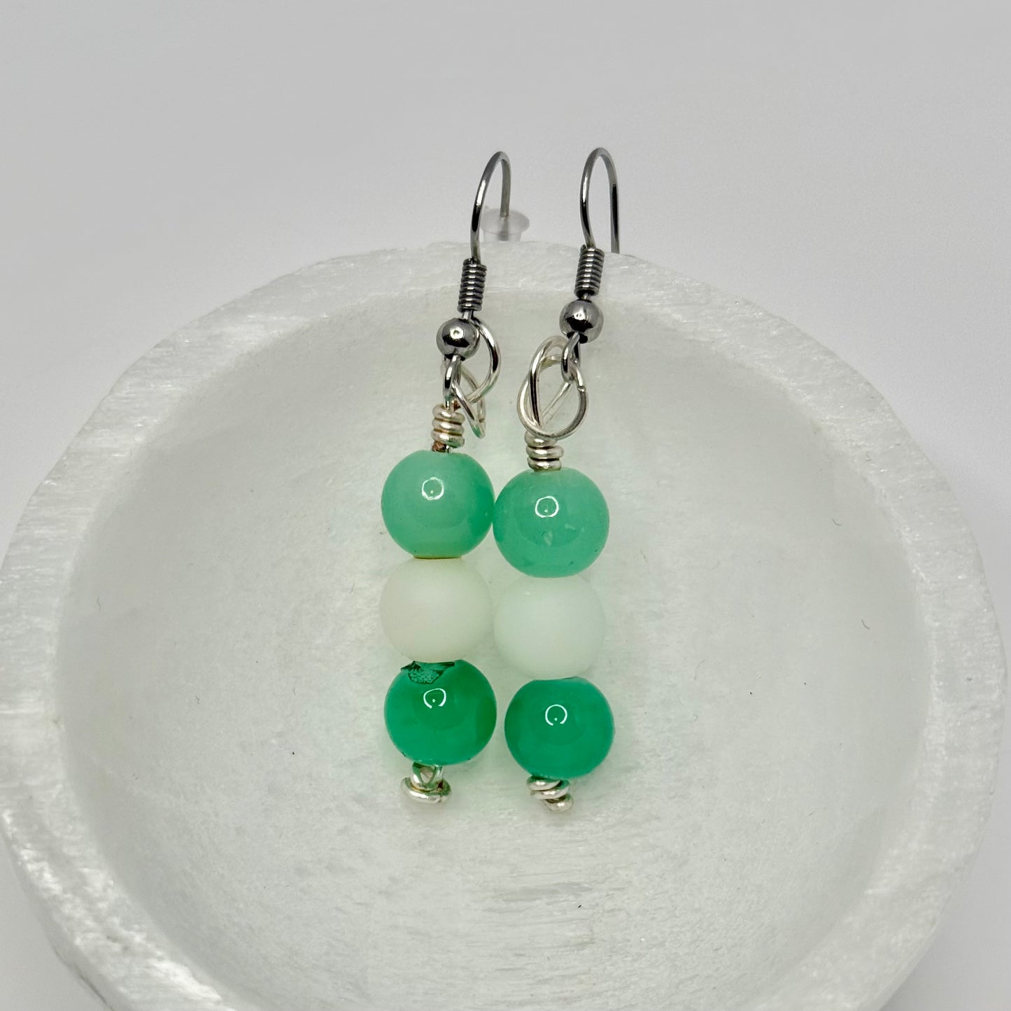 Silver Green Resin Earrings