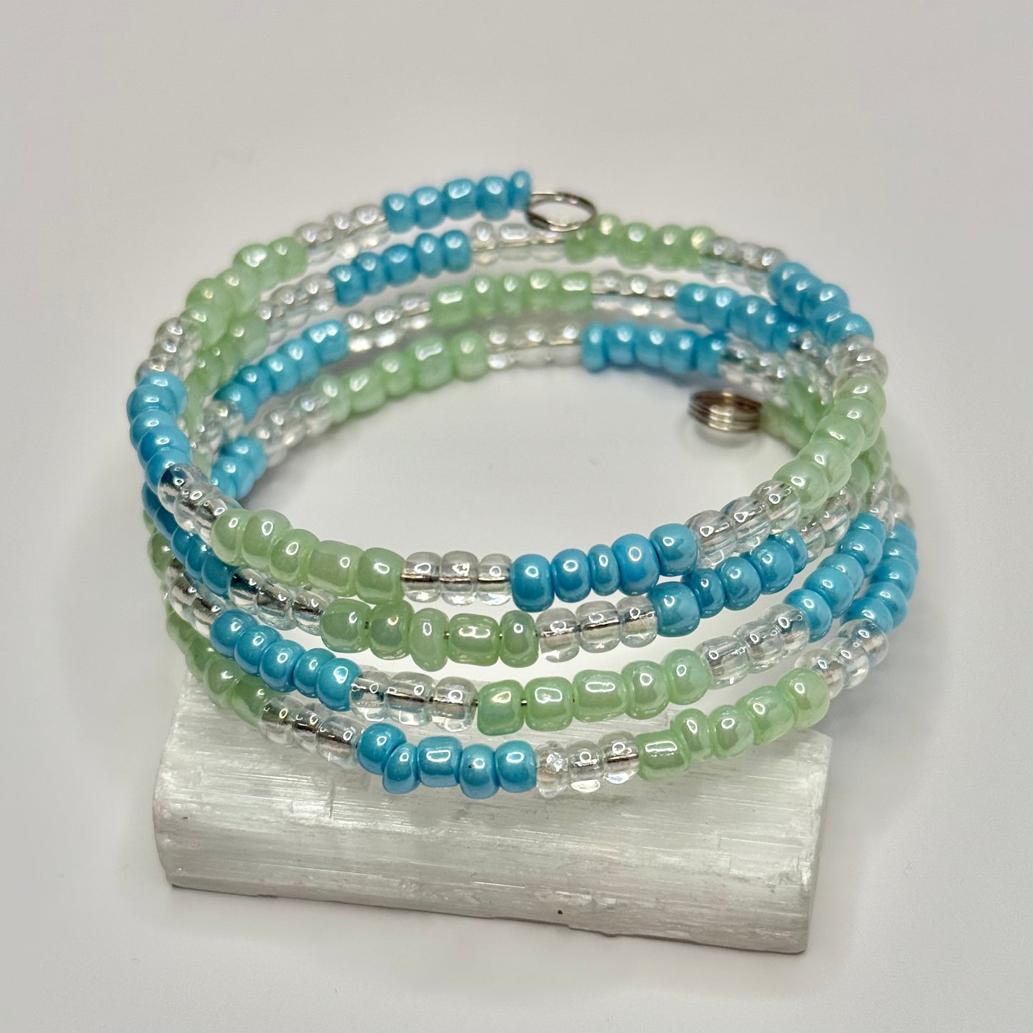 Silver Green and Blue Wrap Bracelet