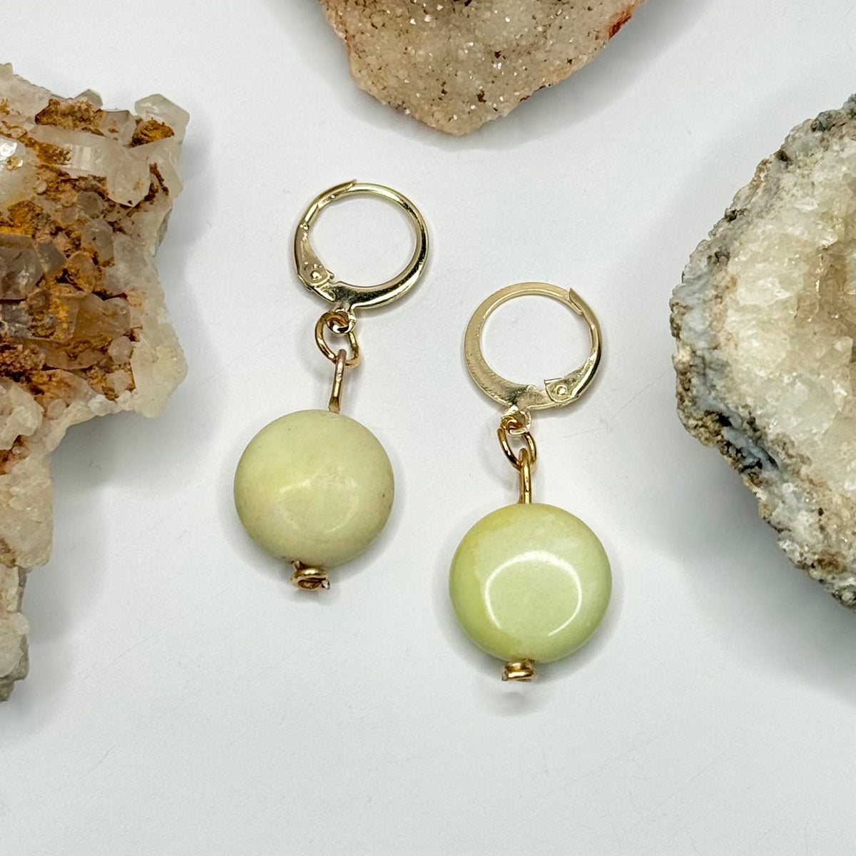 Gold Plated Lemon Chrysoprase Earrings