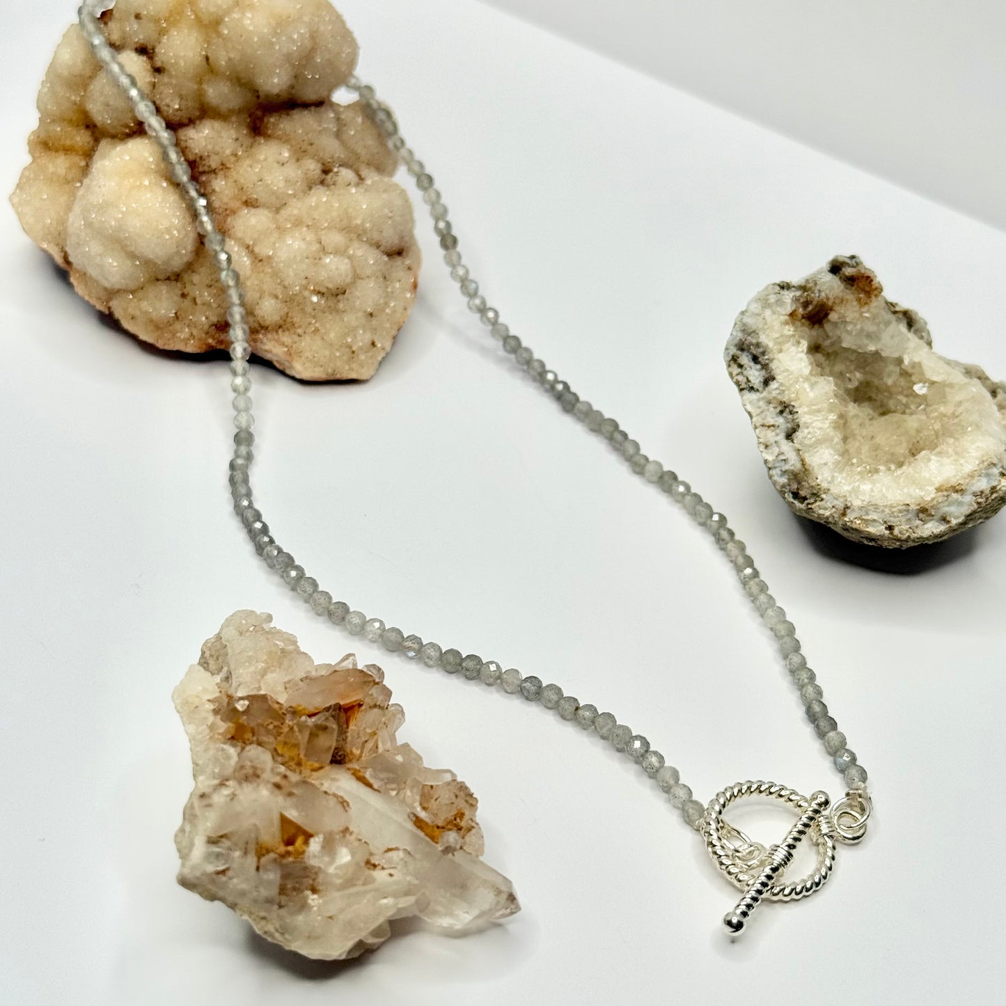 Silver Labradorite Beaded Necklace