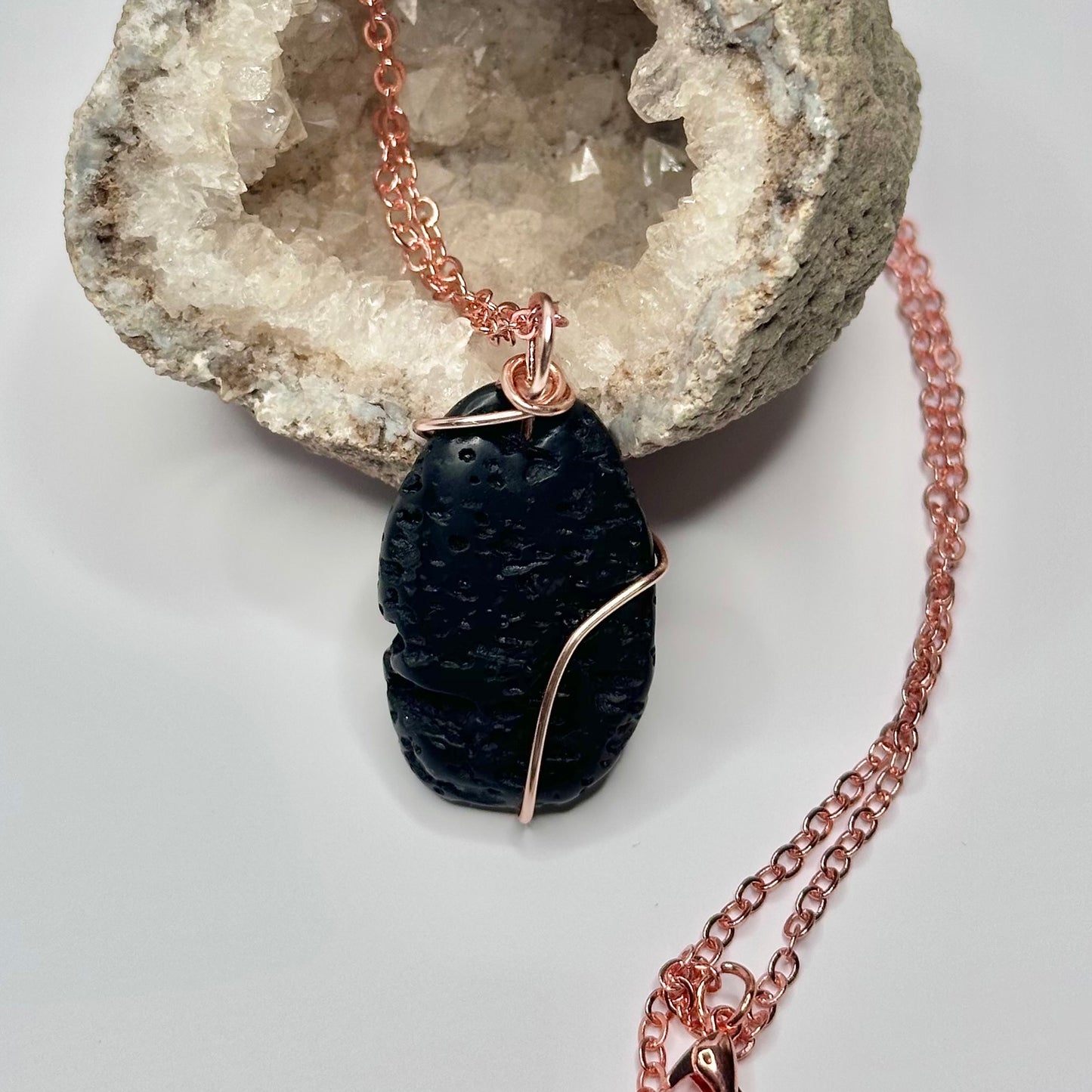 Rose Gold Lava Rock Necklace