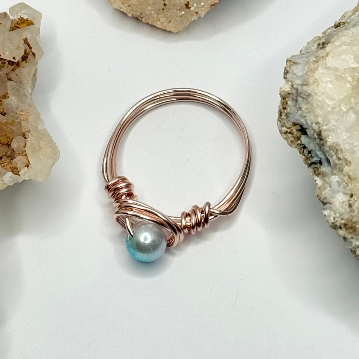 Rose Gold Silver-Blue Beaded Ring
