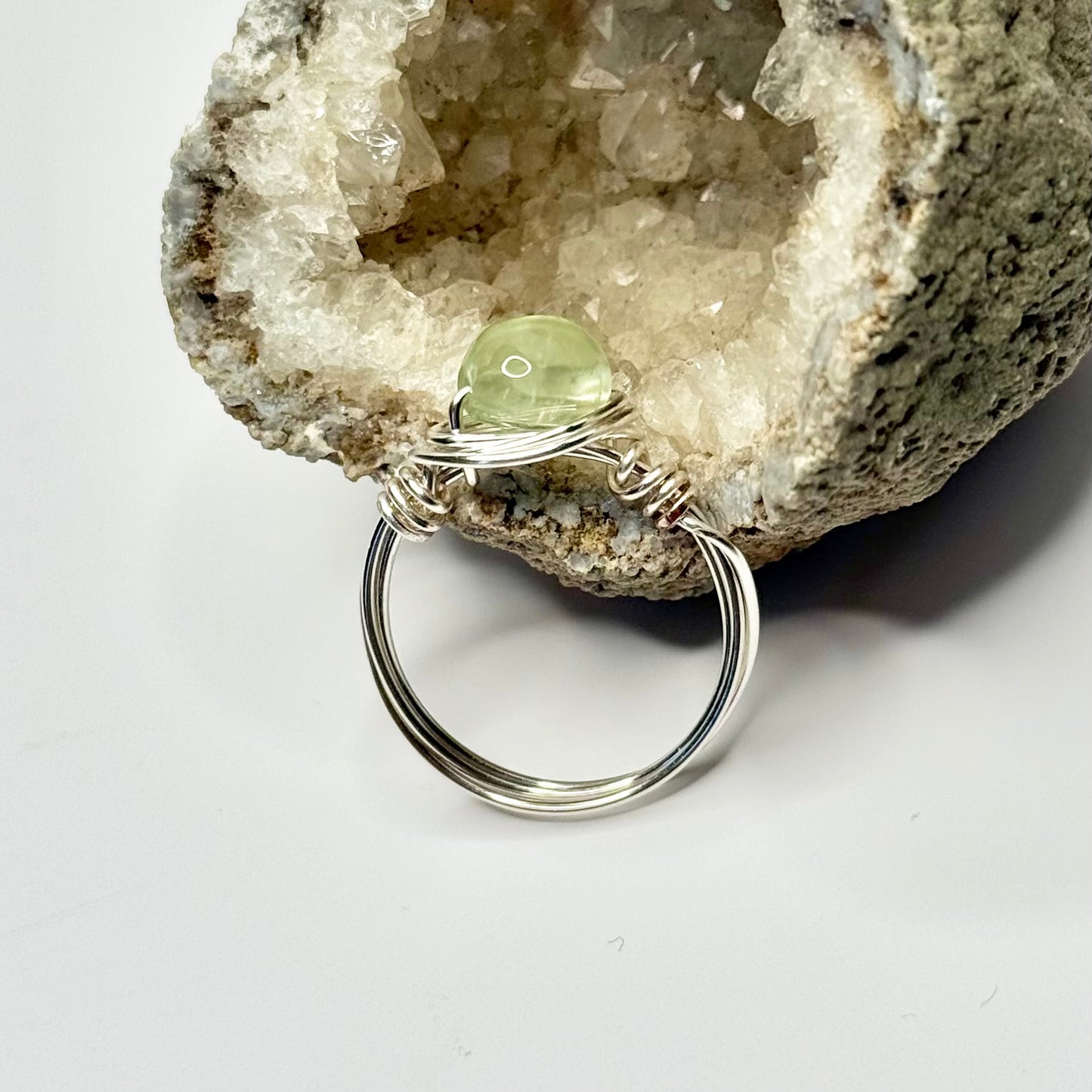 Silver Prehnite Ring