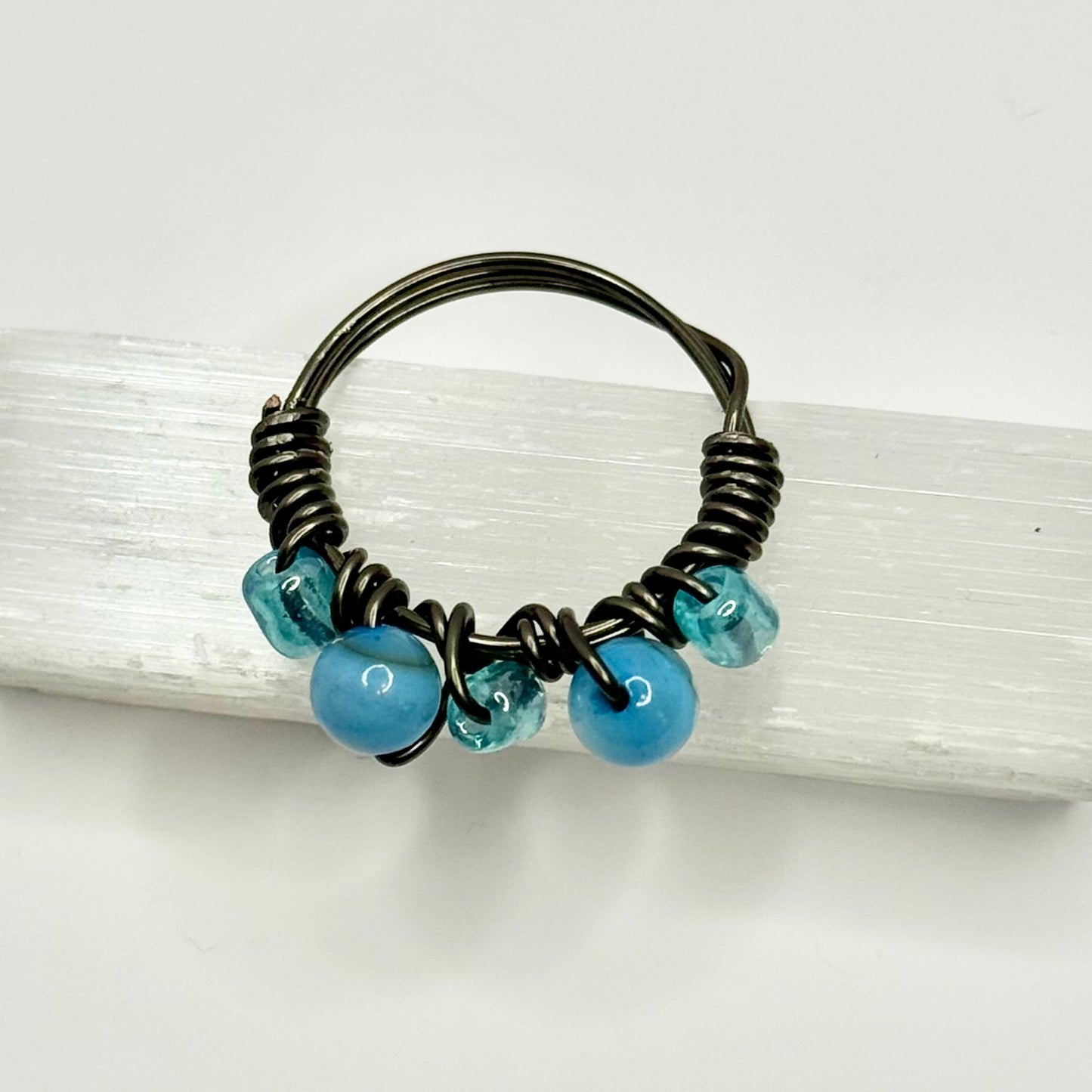 Charcoal Blue Lace Agate Ring