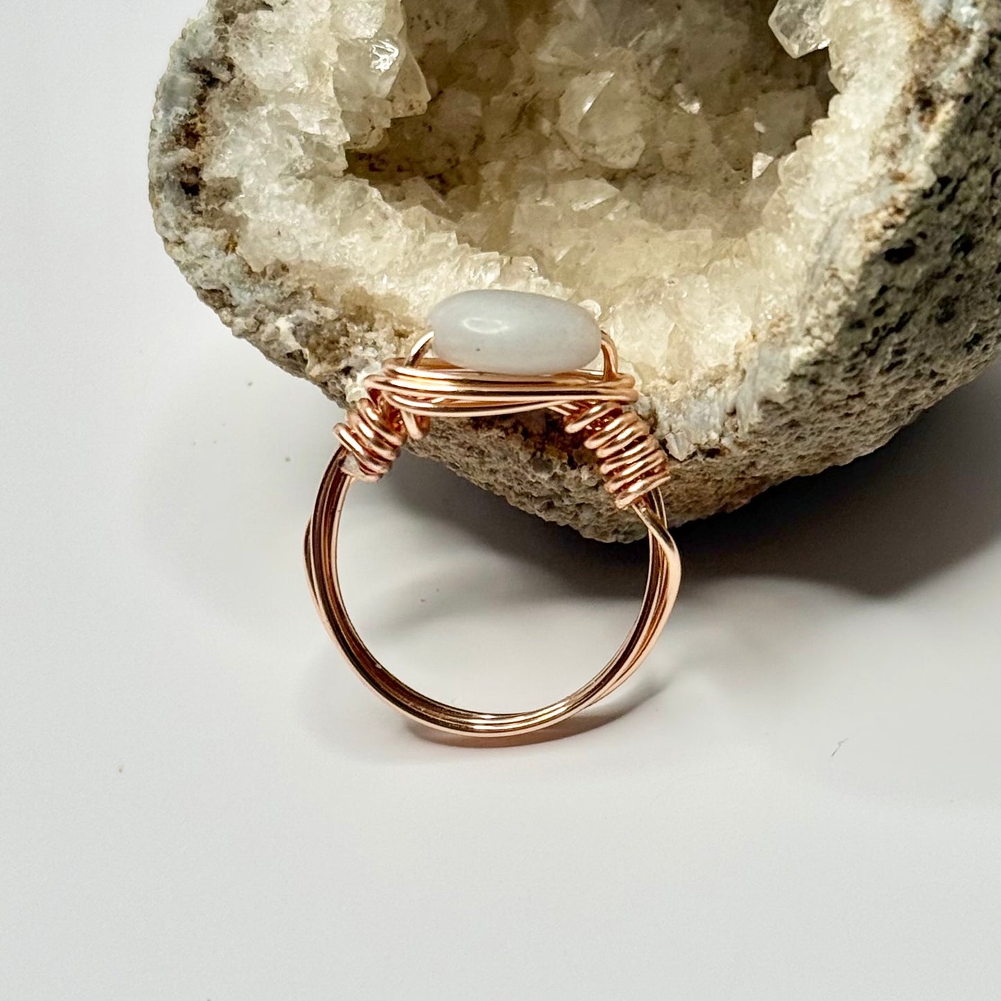 Rose Gold White Jade Ring