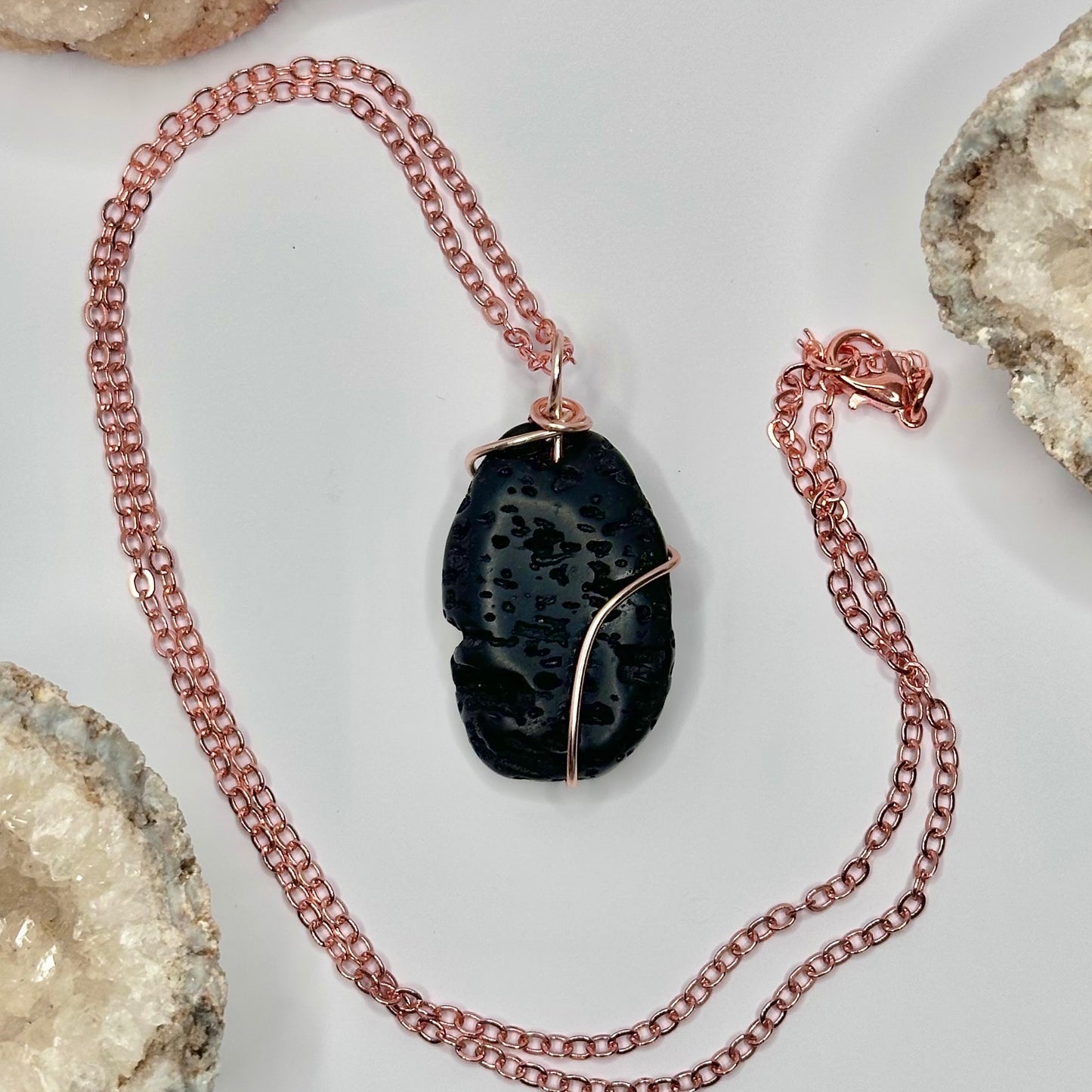 Rose Gold Lava Rock Necklace