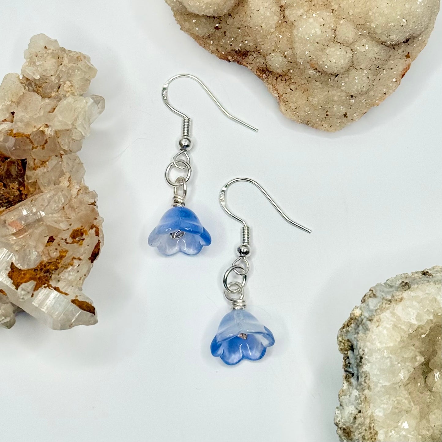 Sterling Silver Blue Flower Earrings