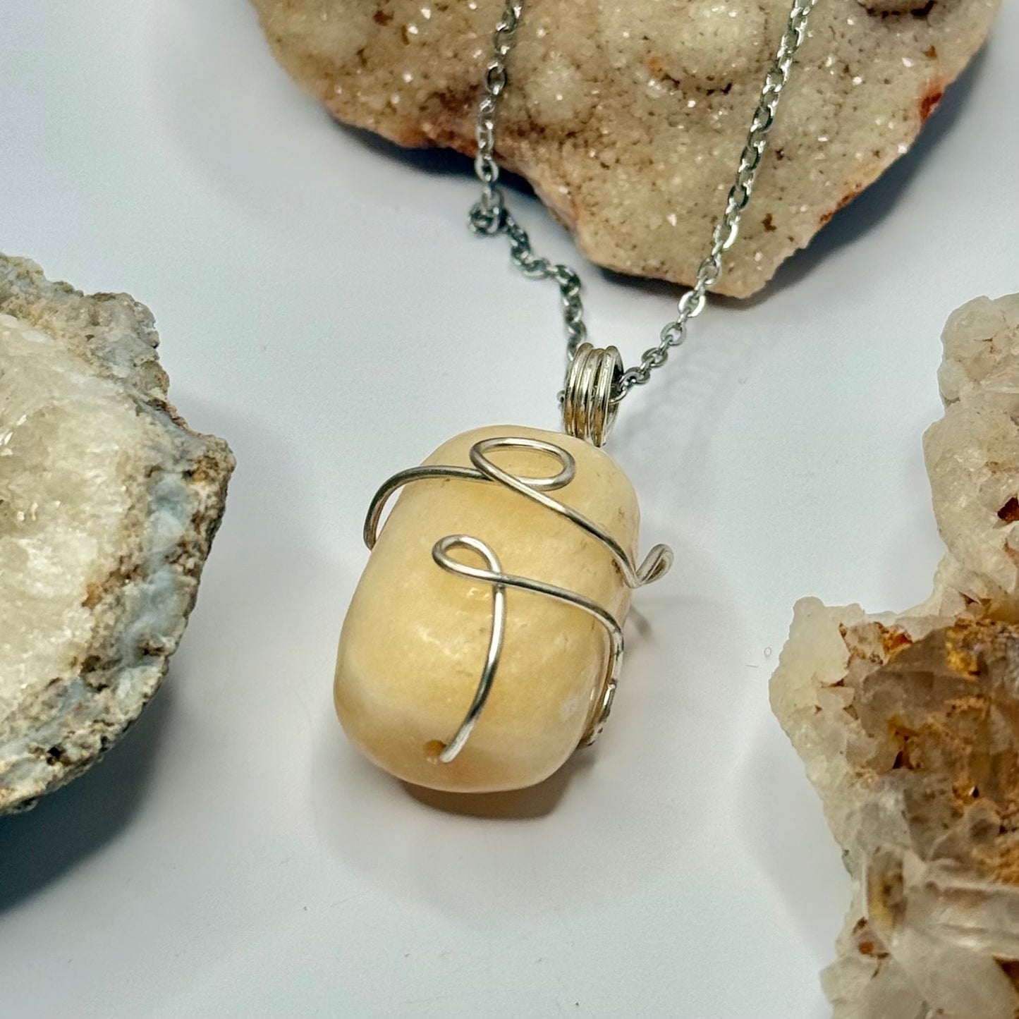 Silver Yellow Calcite Necklace