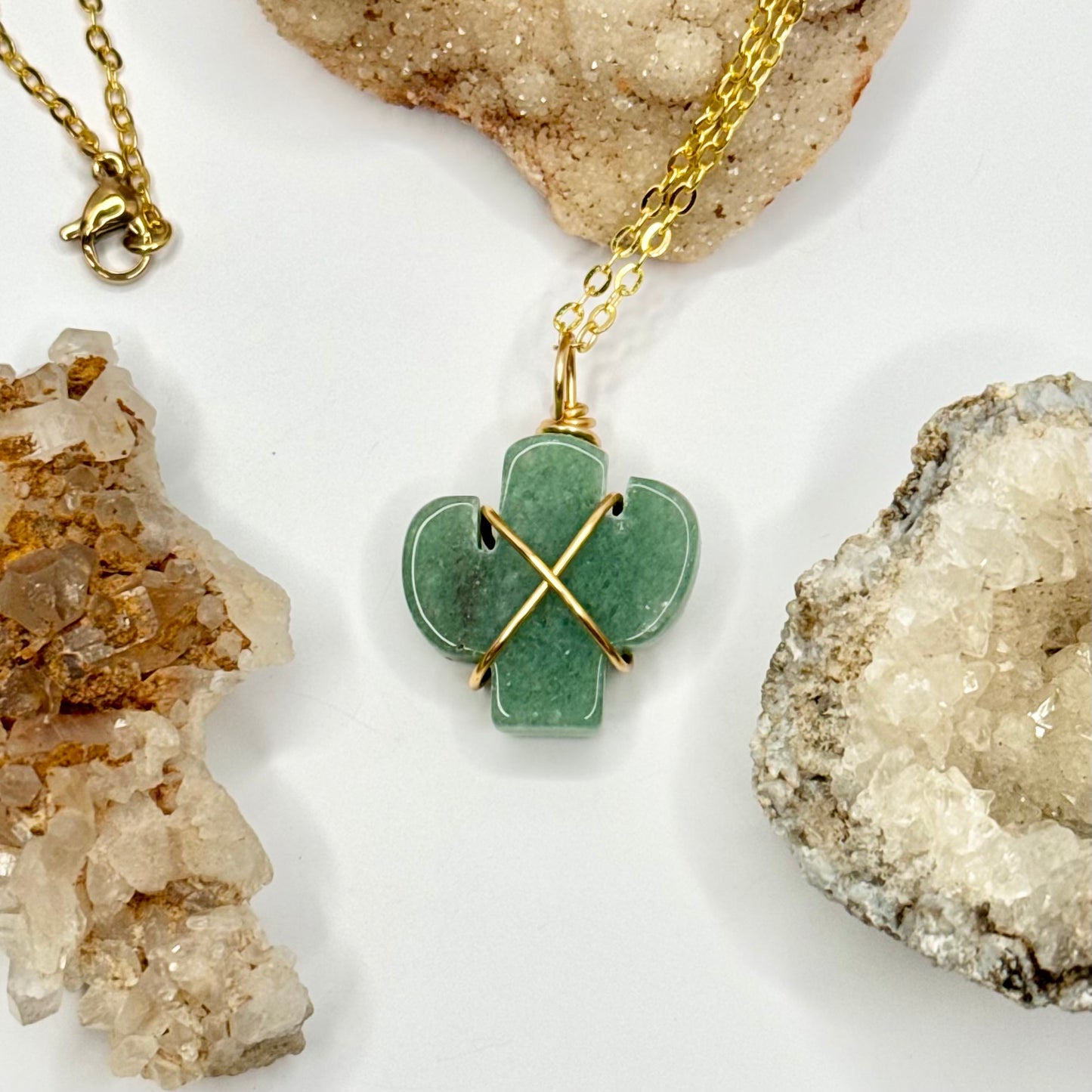 Gold Green Aventurine Cactus Necklace