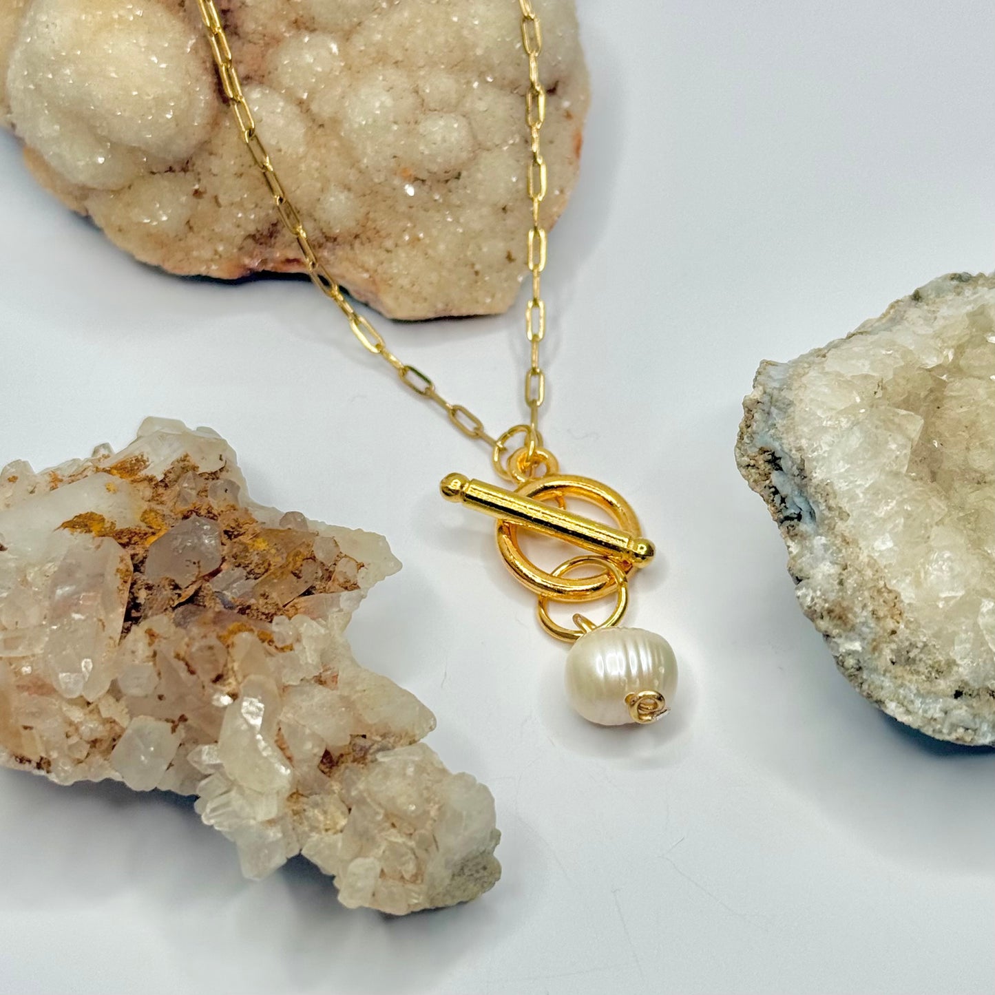 Gold Pearl Toggle Necklace