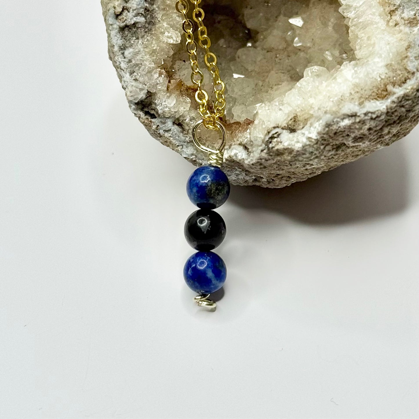 Gold Lapis and Snowflake Obsidian Necklace