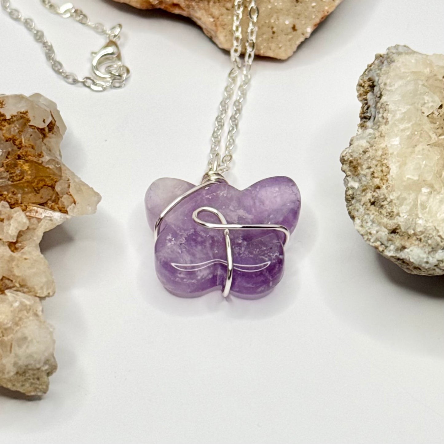 Silver Amethyst Butterfly Necklace