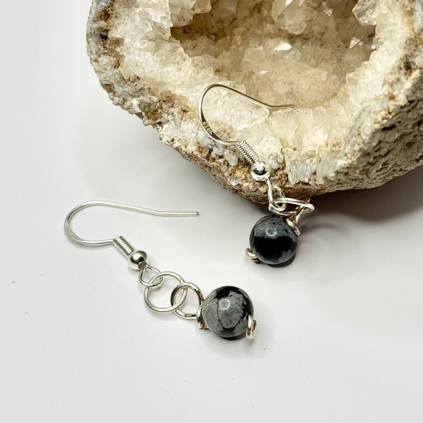 Sterling Silver Snowflake Obsidian Earrings