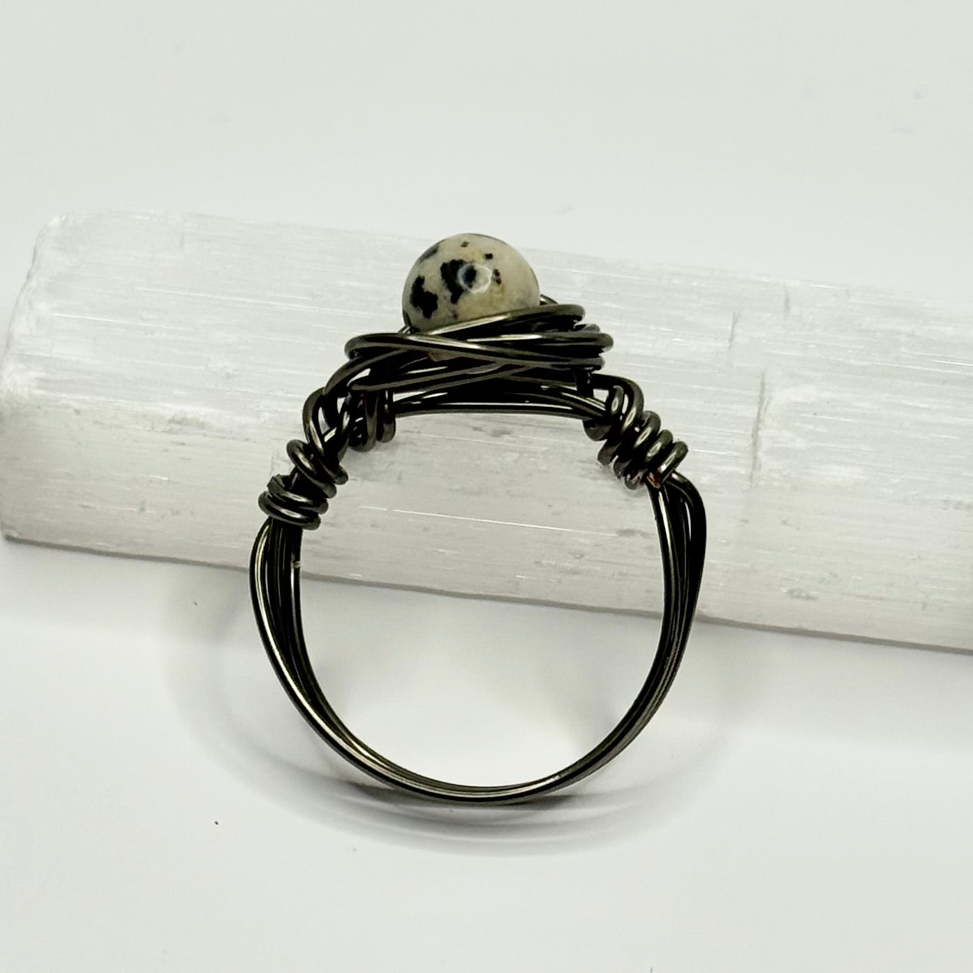 Charcoal Dalmatian Jasper Ring
