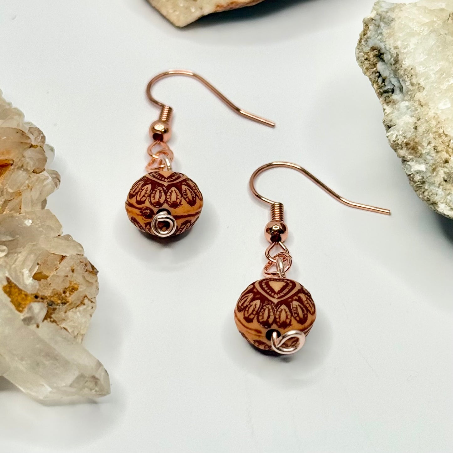 Rose Gold Wooden Heart Earrings