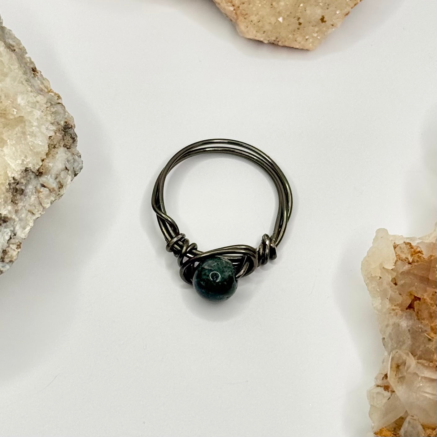 Charcoal Moss Agate Ring