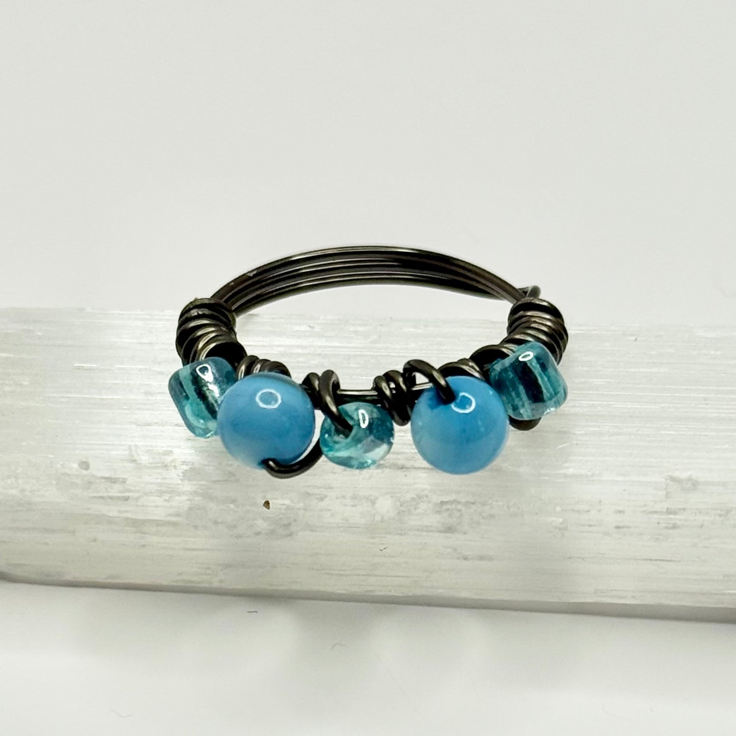 Charcoal Blue Lace Agate Ring