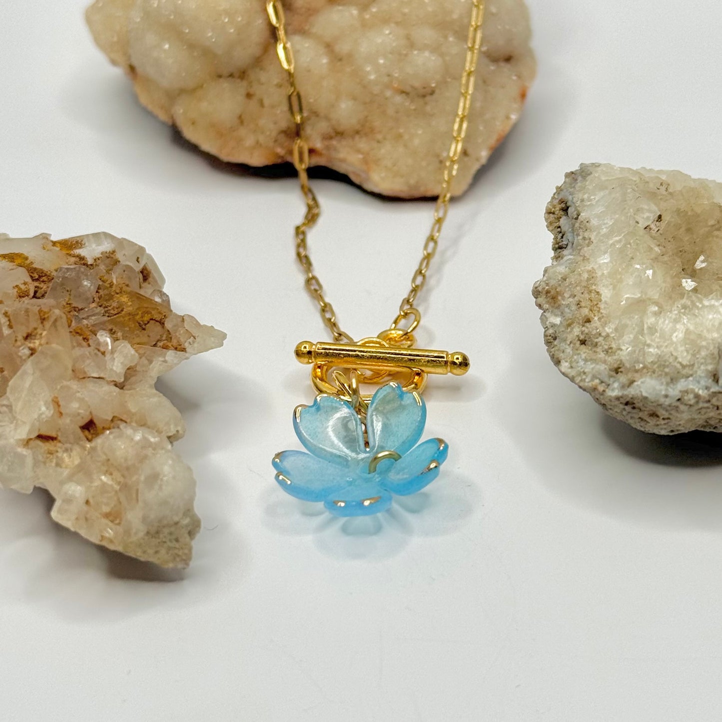 Gold Blue Flower Toggle Necklace