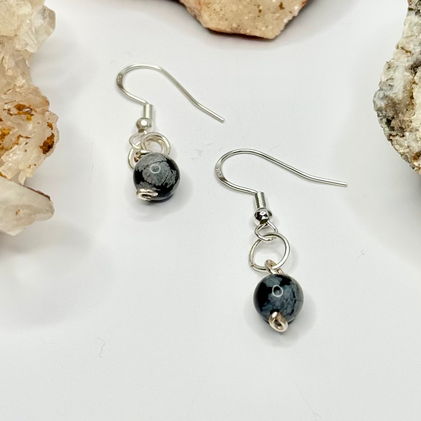 Sterling Silver Snowflake Obsidian Earrings