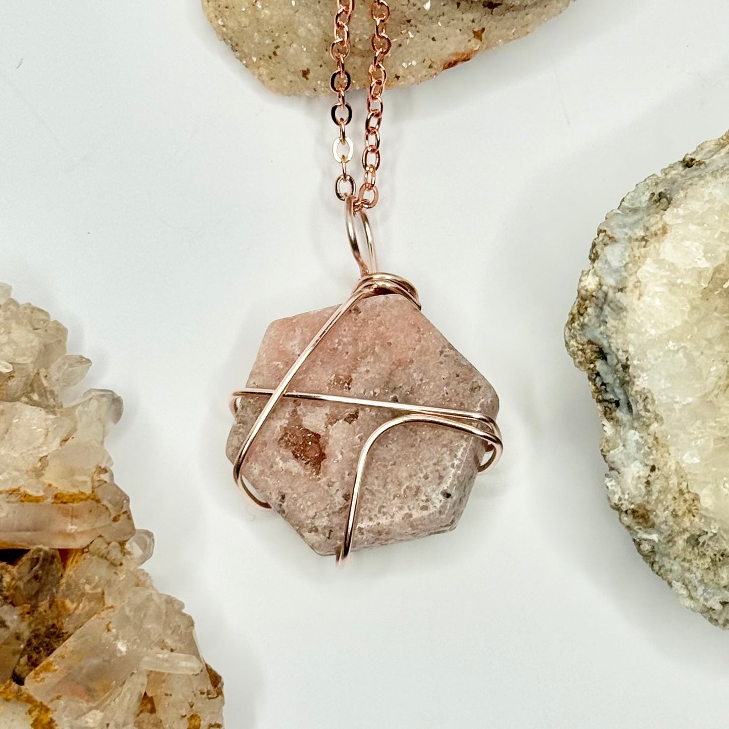 Rose Gold Rhodonite Hexagon Necklace