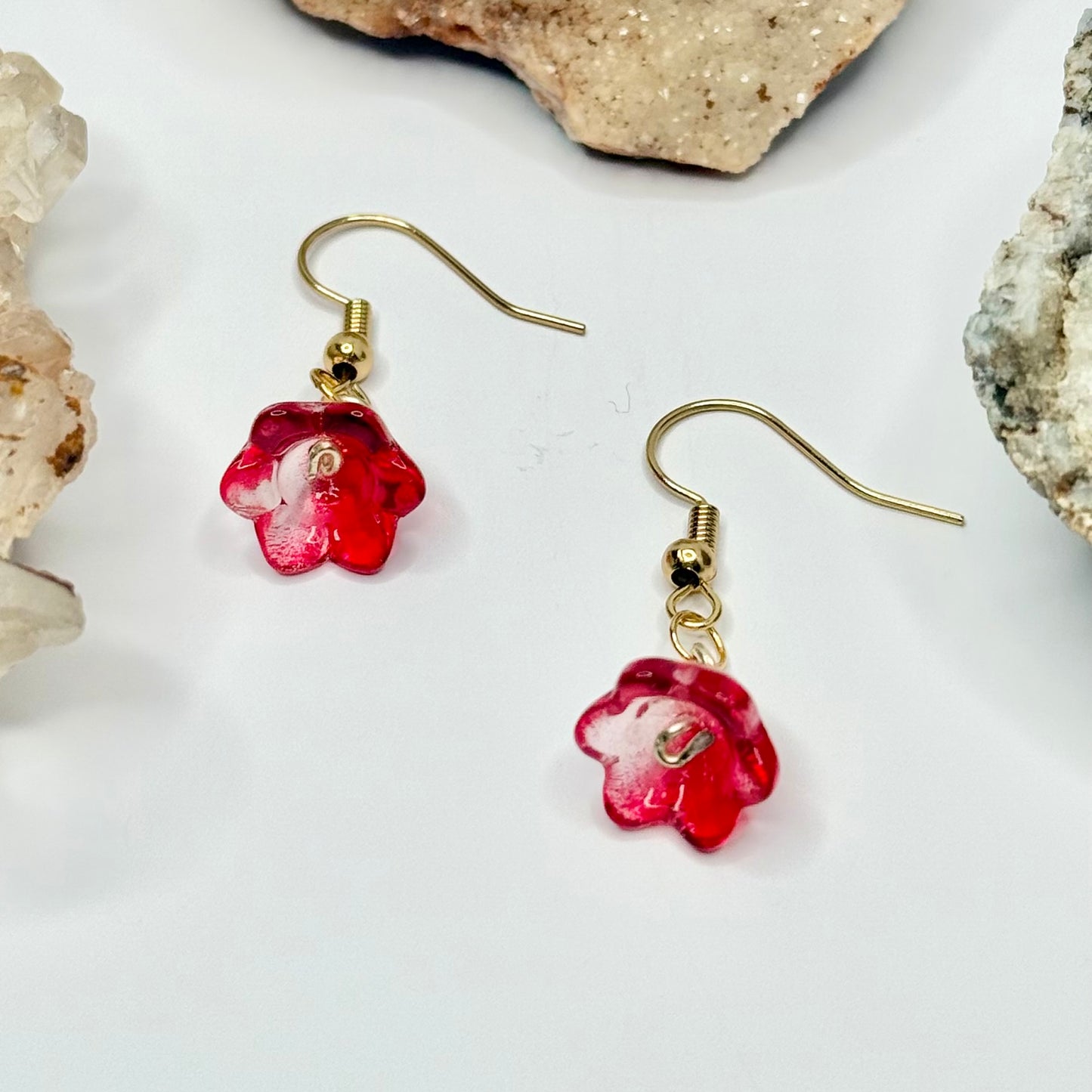 Gold Red Flower Earrings