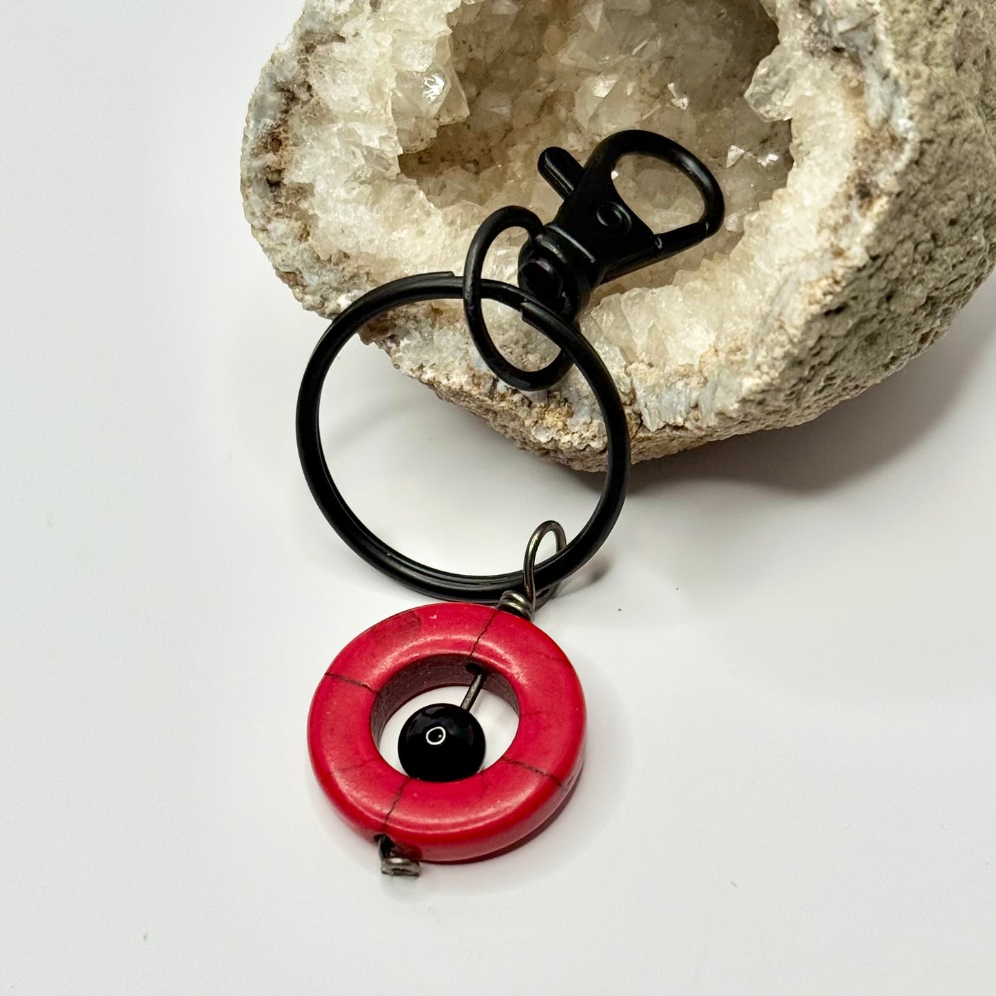 Charcoal Obsidian and Dyed Howlite Keychain