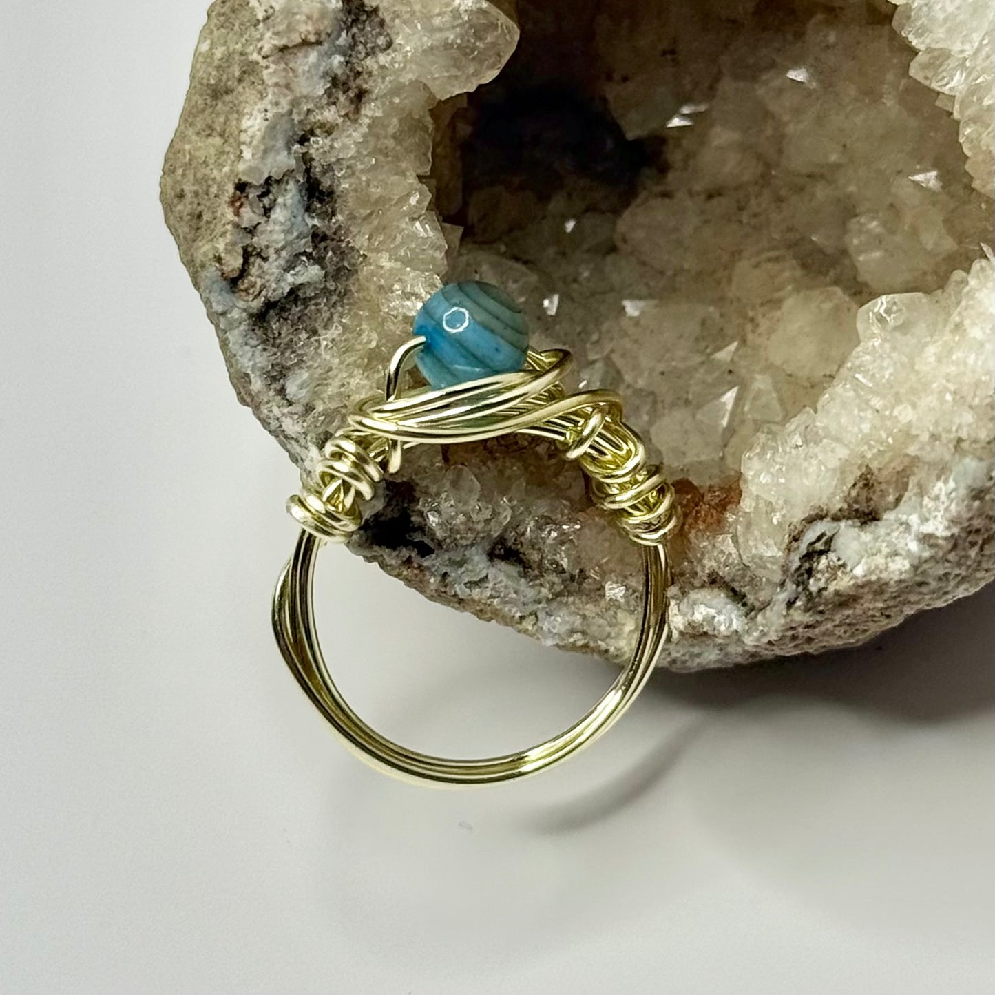 Gold Blue Lace Agate Ring