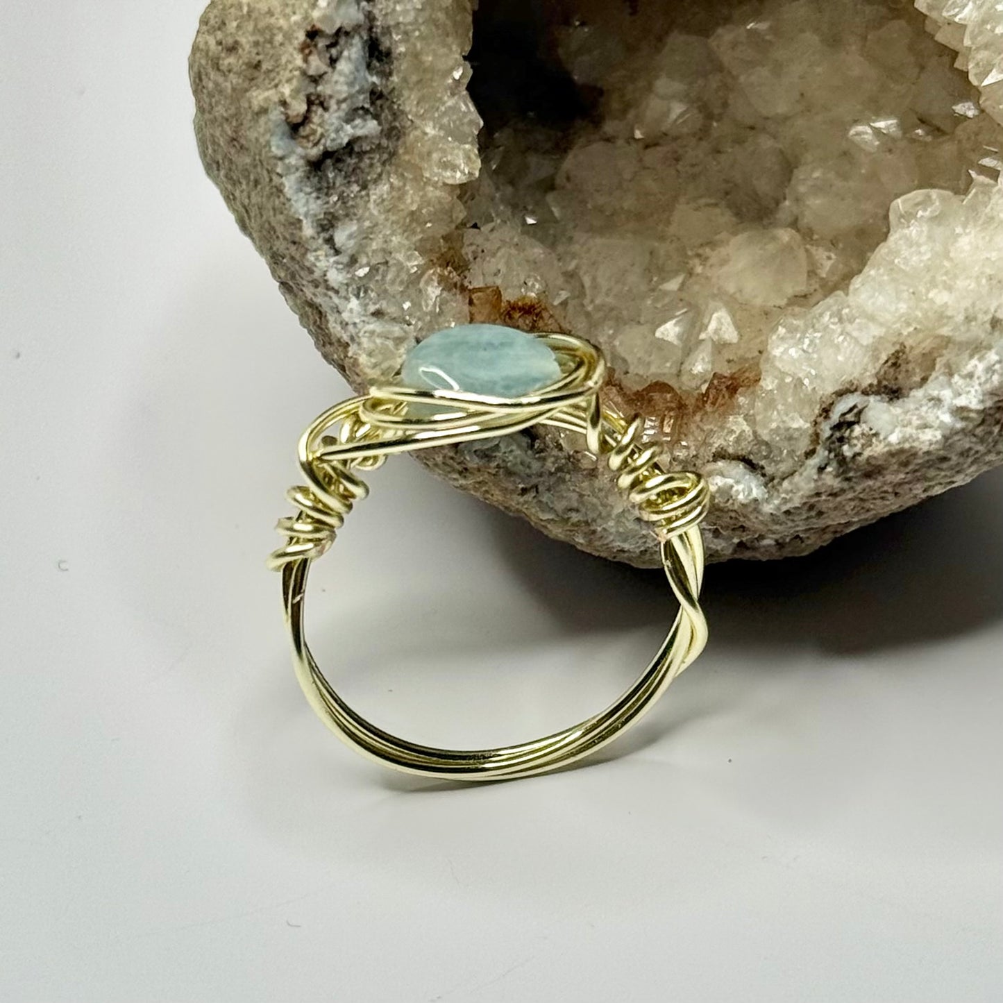 Gold Blue Calcite Ring