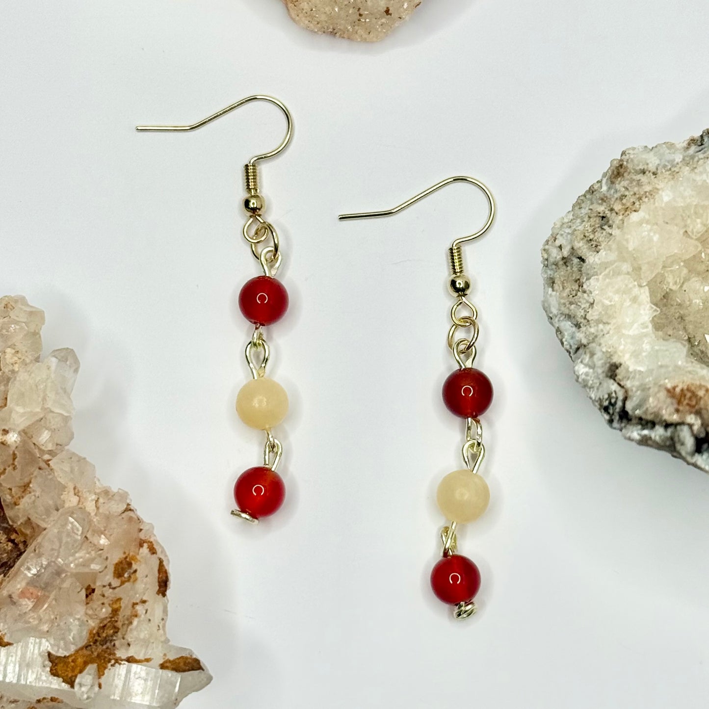 Gold Carnelian and Yellow Calcite Earrings