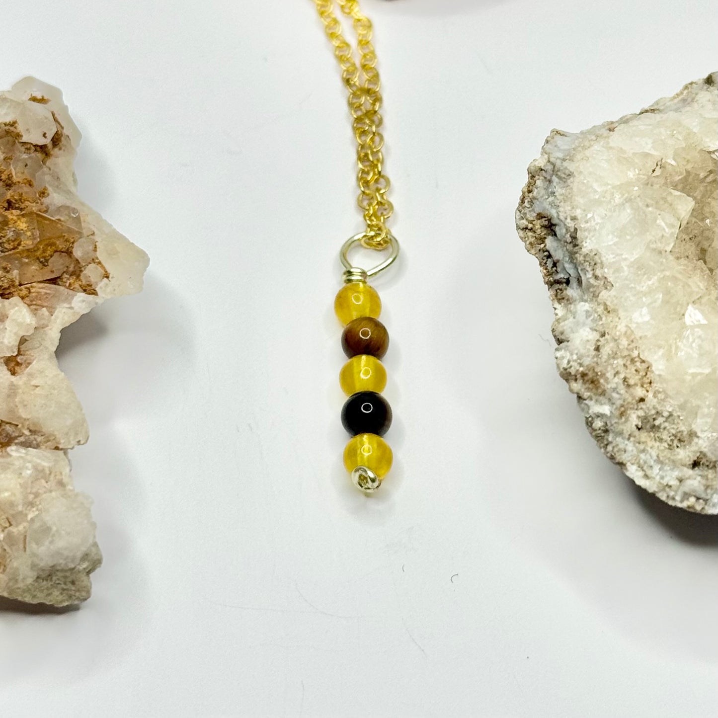 Gold Yellow Jade and Tigers Eye Necklace