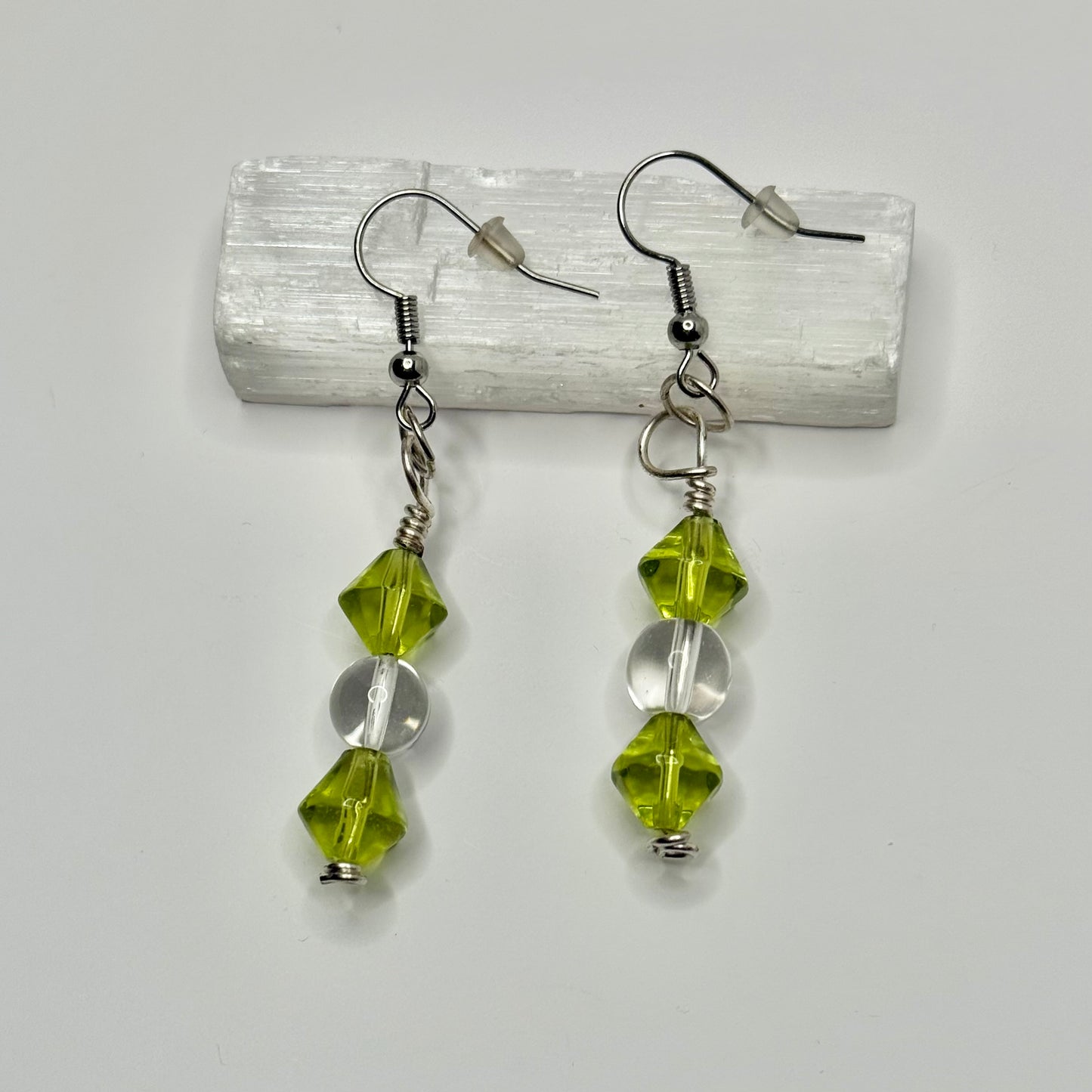 Silver Green Resin Earrings