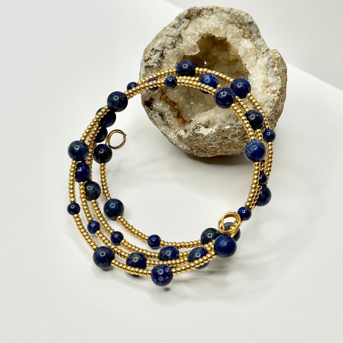 Gold Lapis Beaded Wrap Bracelet