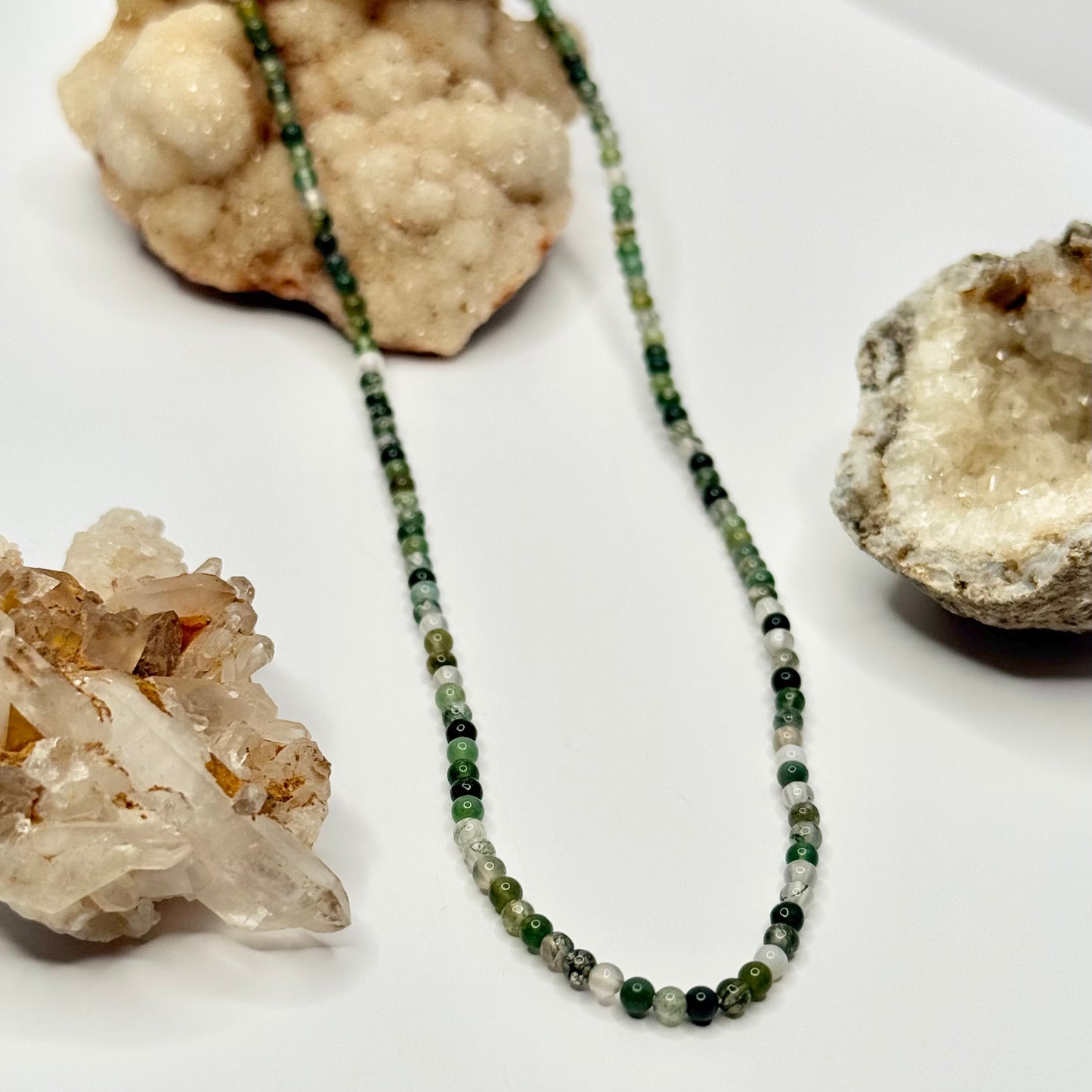 Sterling Silver Moss Agate Beaded Necklace