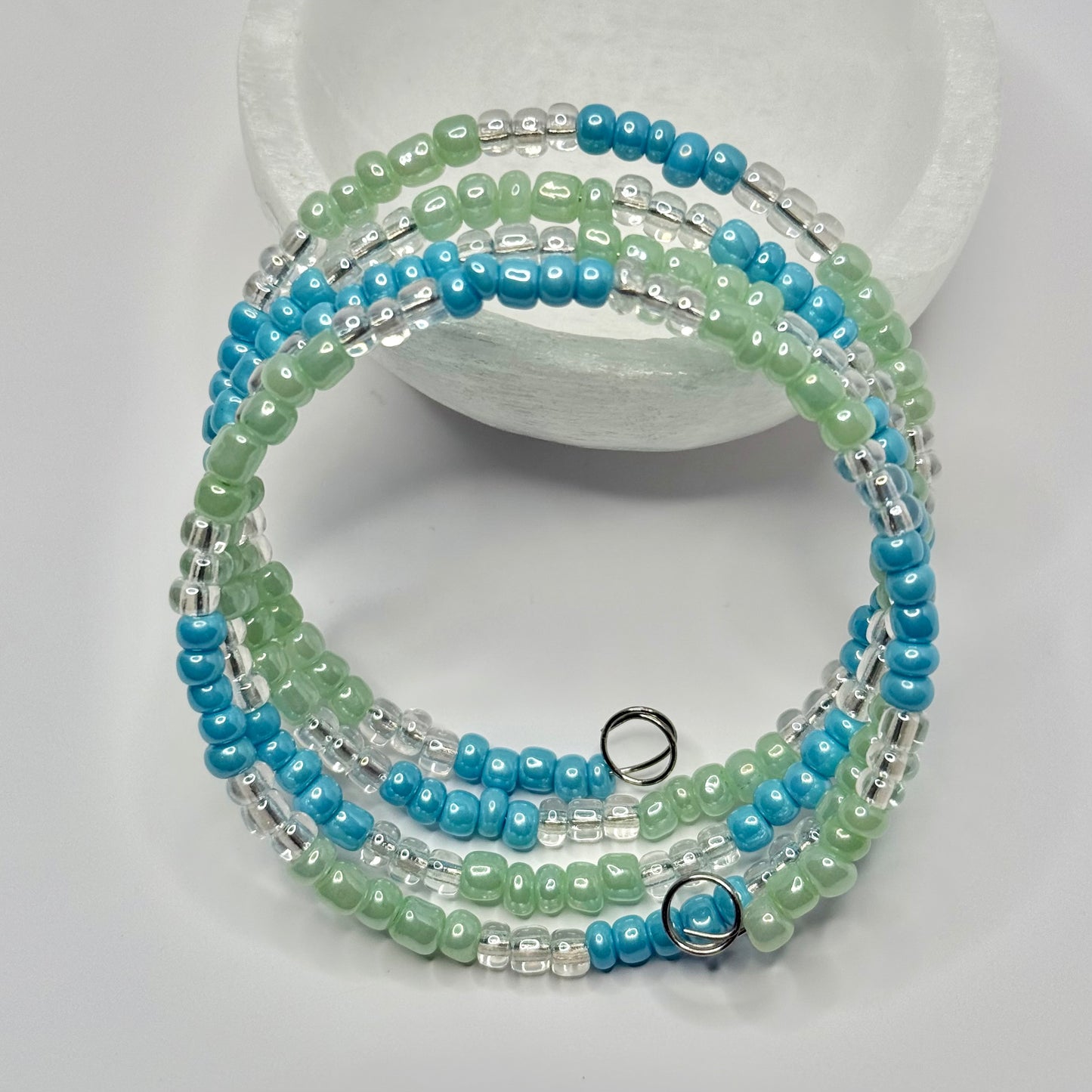 Silver Green and Blue Wrap Bracelet