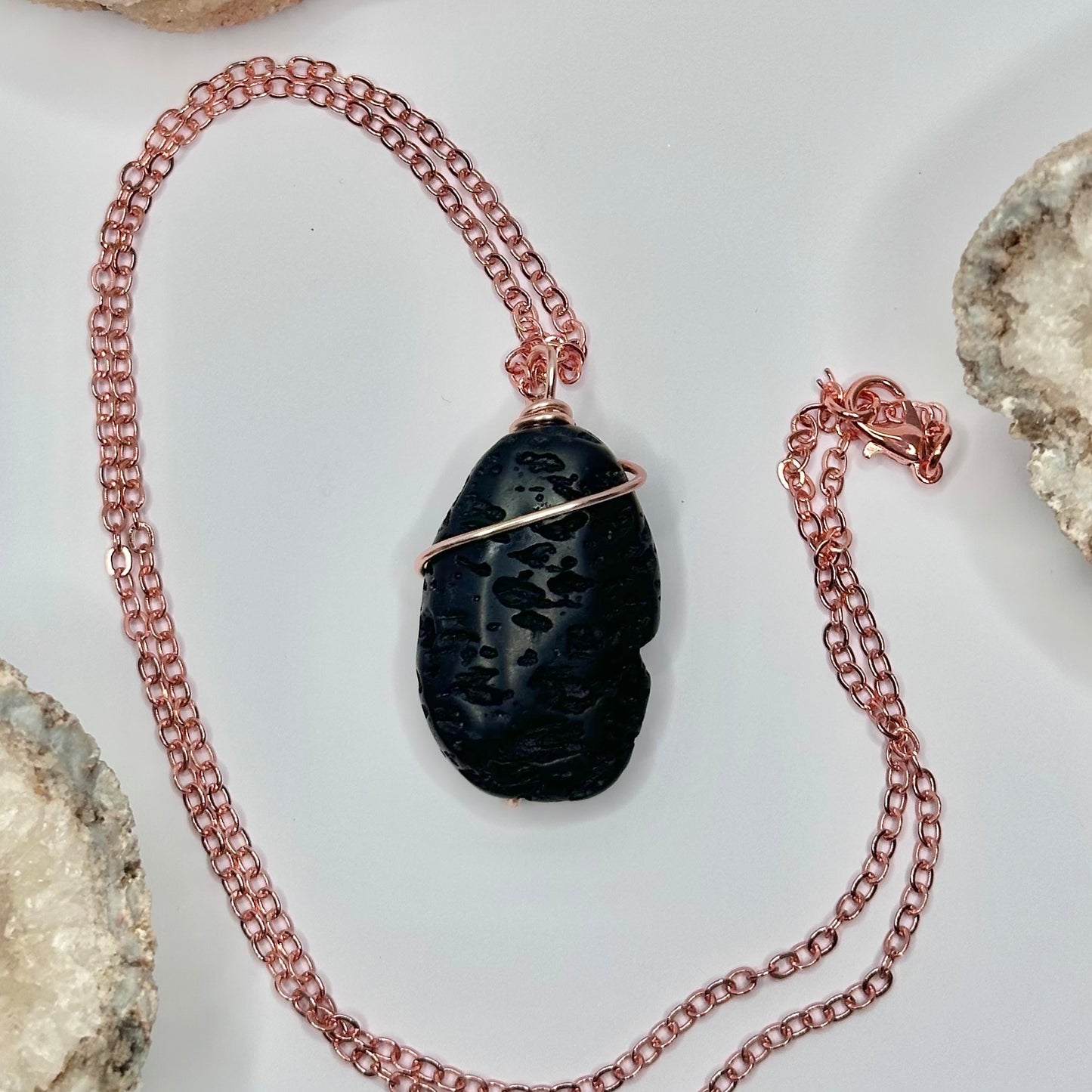 Rose Gold Lava Rock Necklace