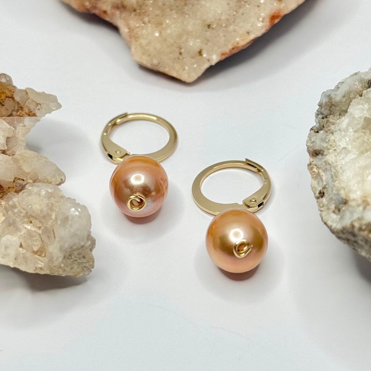 Gold Pearl Huggie Earrings