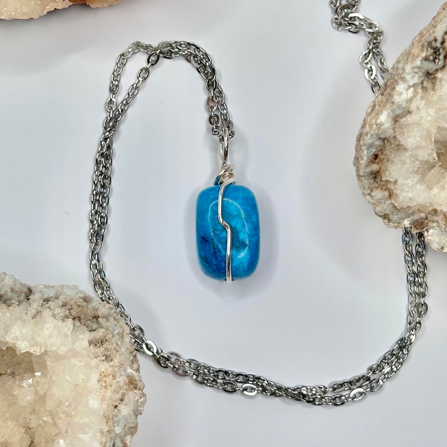 Silver Blue Dyed Howlite Necklace