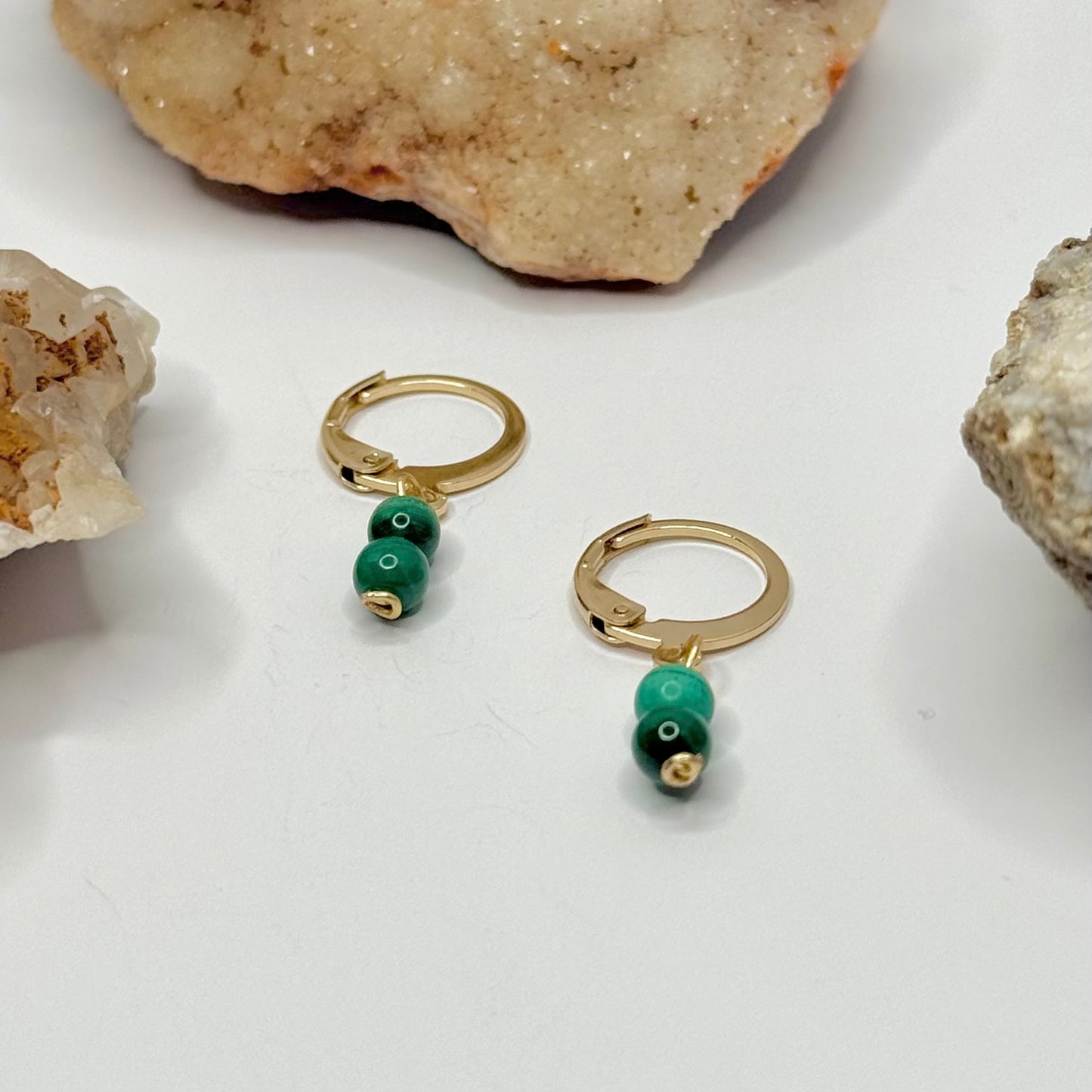 Gold Plated Malachite Huggie Earrings