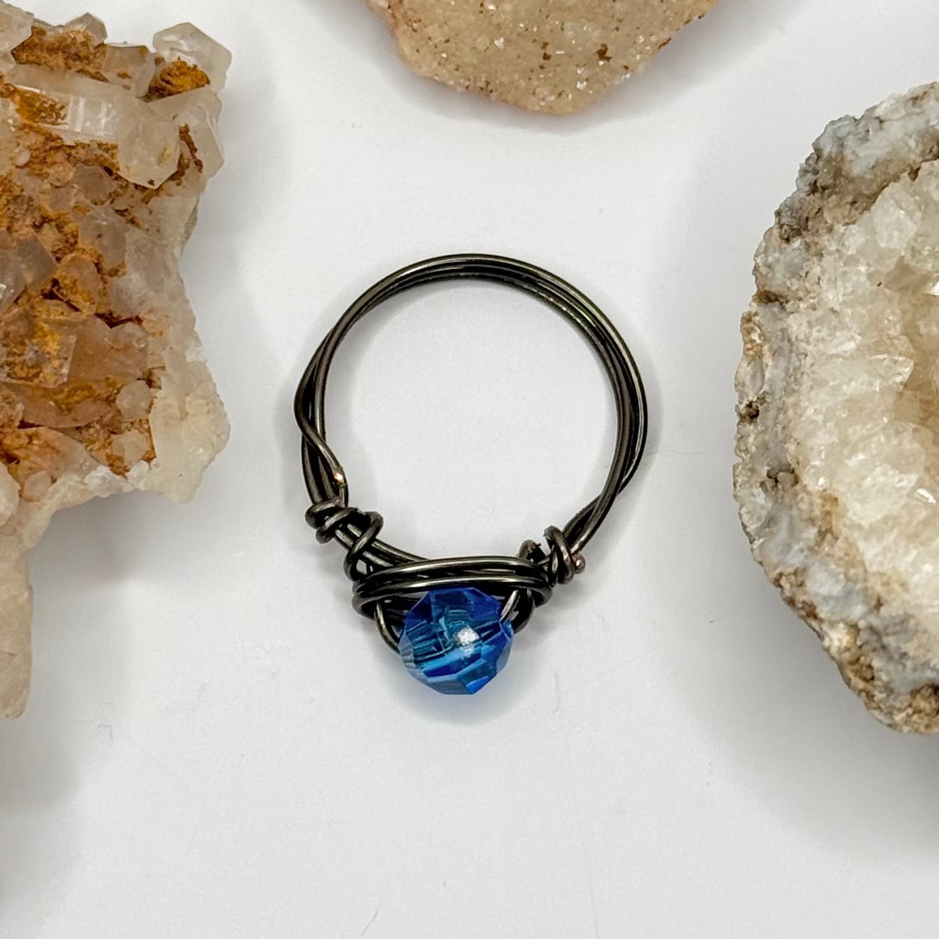 Charcoal Blue Beaded Ring