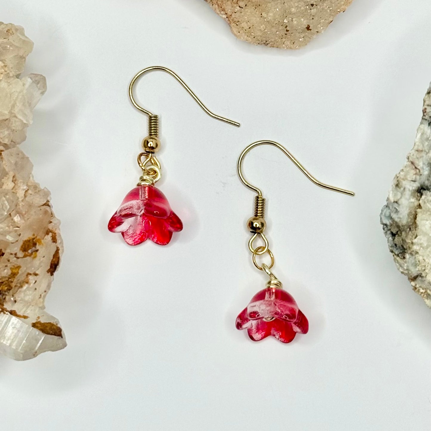 Gold Red Flower Earrings