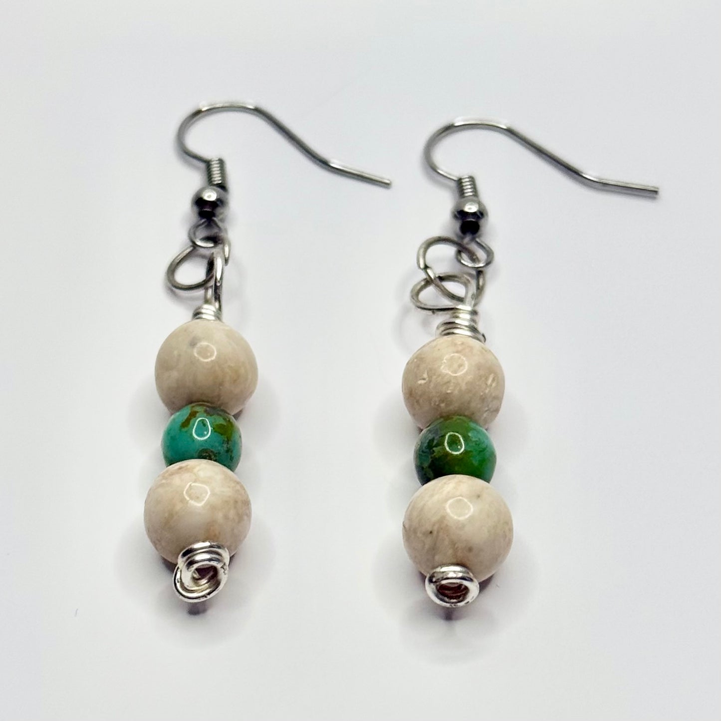 Silver Turquoise and Calcite Earrings
