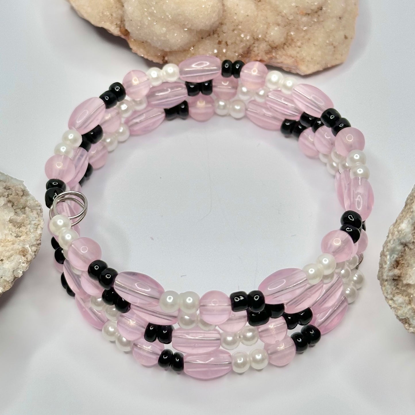 Silver Pearl and Resin Wrap Bracelet