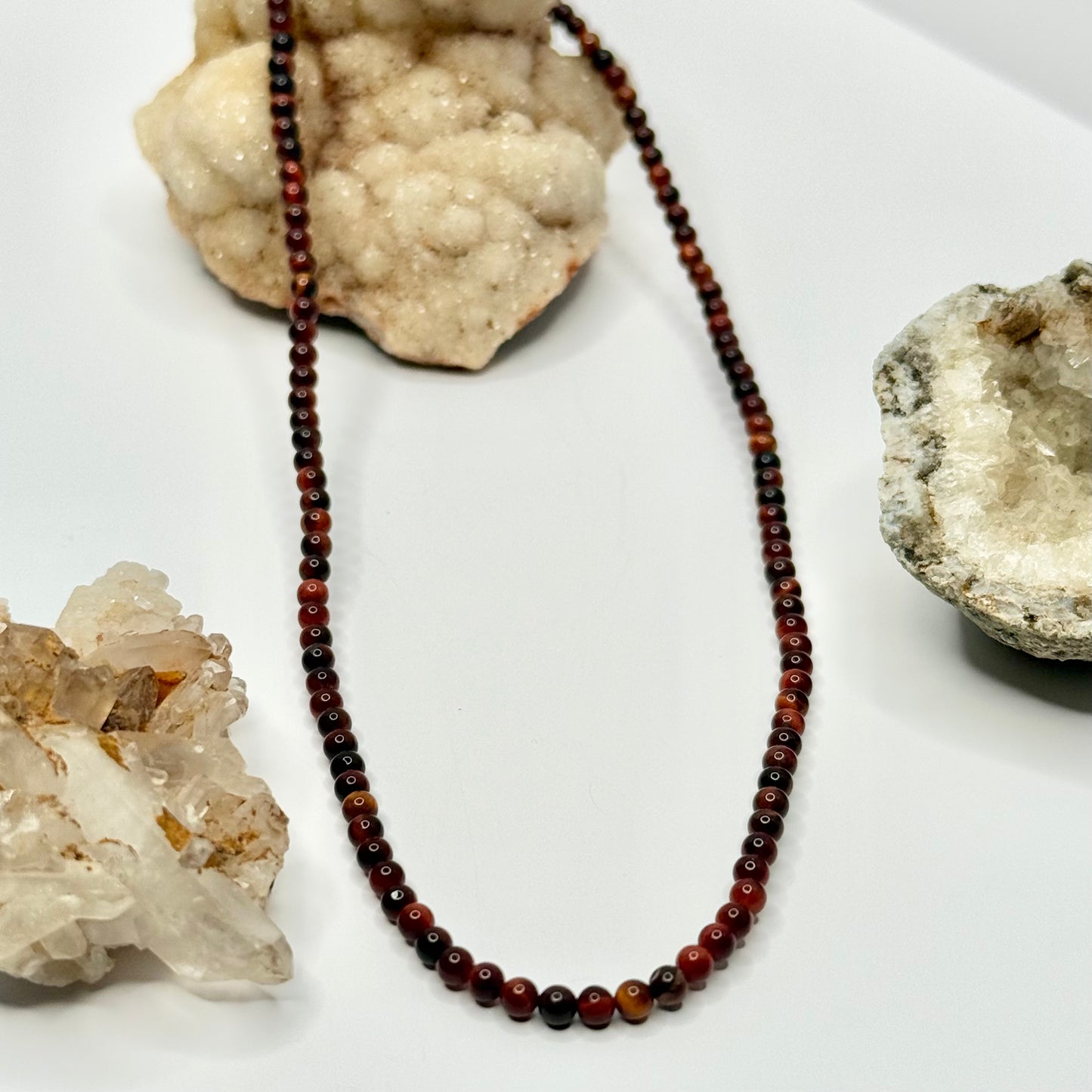 Gold Red Tigers Eye Beaded Necklace