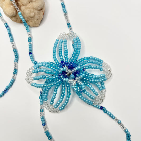 Blue Flower Beaded Bolo Necklace